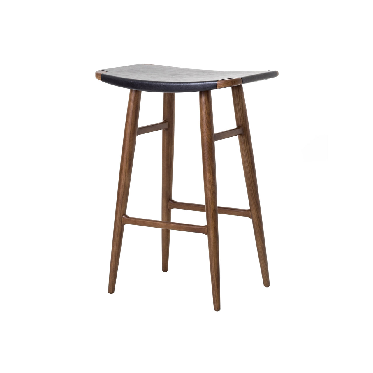 Freja Counter Stool: Dark Brown Oak + Black Saddle + Leather Seat