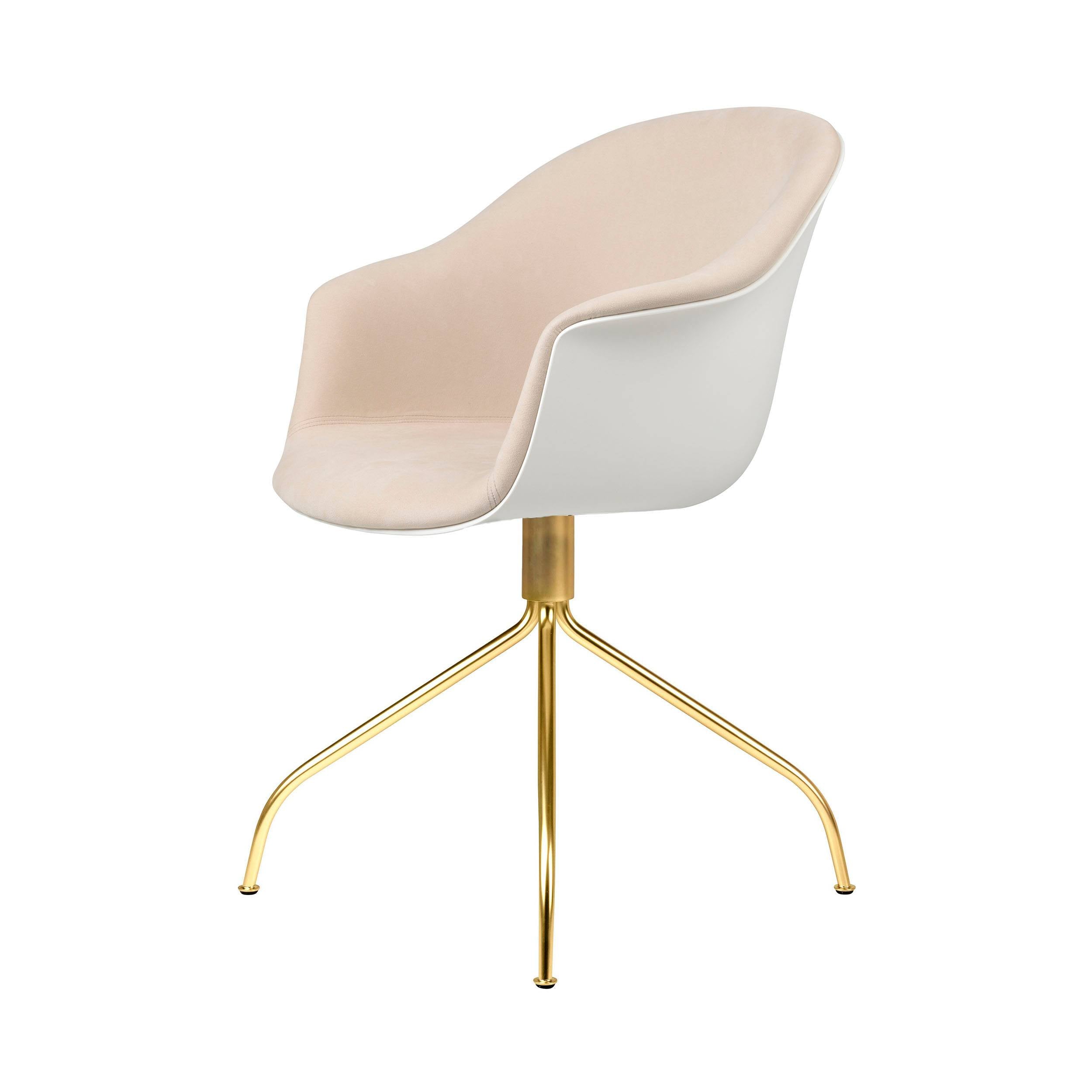 Bat Meeting Chair: Swivel Base + Front Upholstery + Alabaster White + Brass Semi Matt