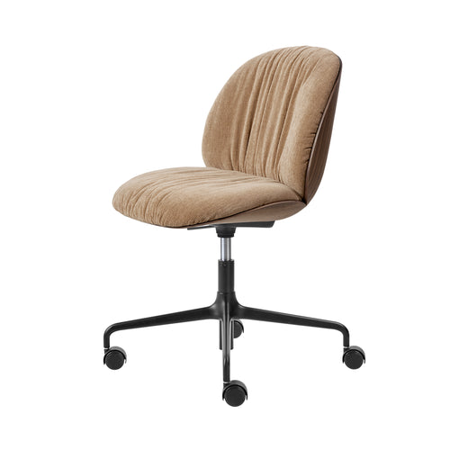 Beetle Height Adjustable Soft Meeting Chair: 4 Star Base + Front Upholstered + With Casters + American Walnut