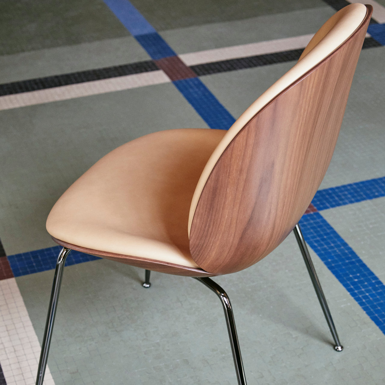 Beetle Dining Chair Conic Base: Veneer Shell + Front Upholstered