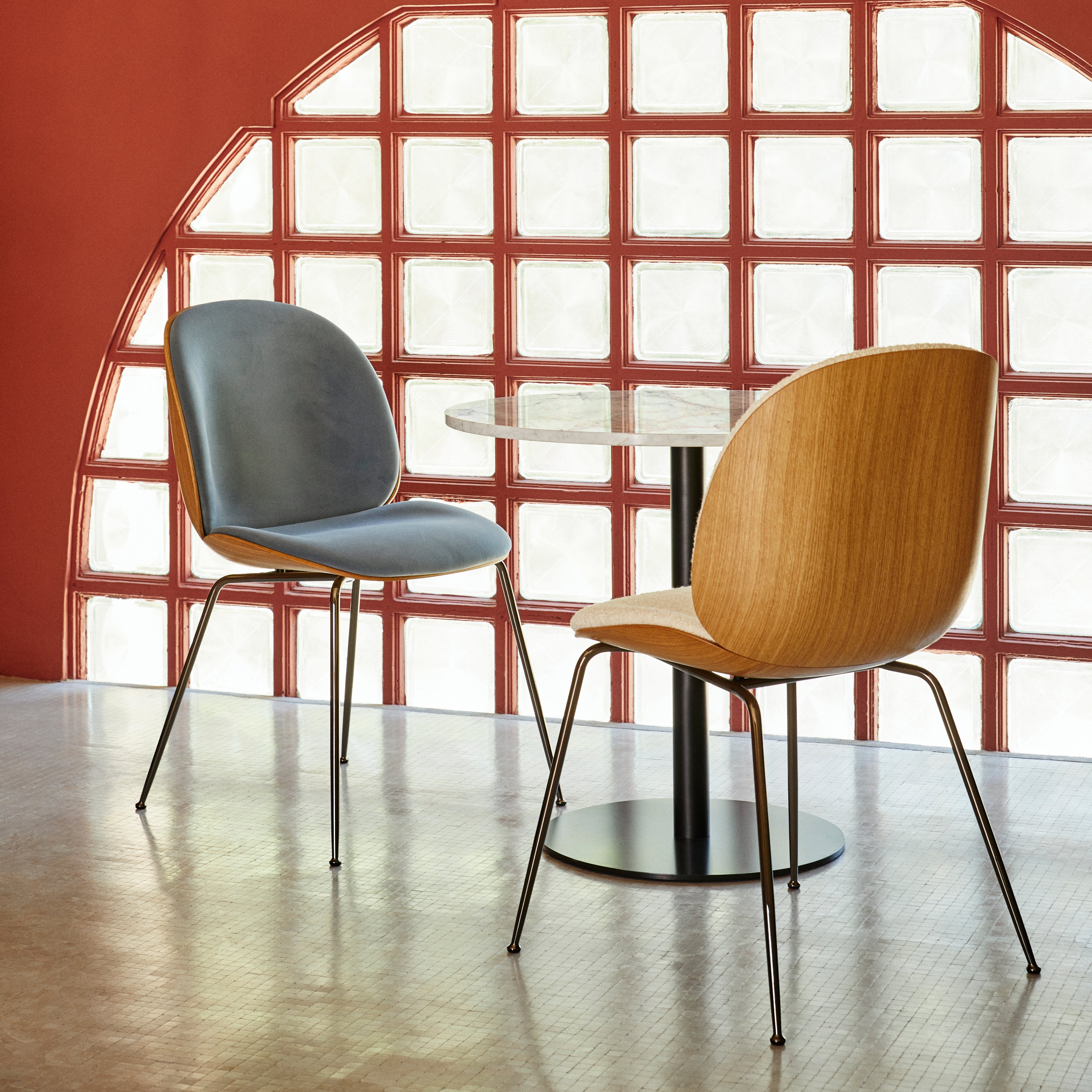 Beetle Dining Chair Conic Base: Veneer Shell + Front Upholstered