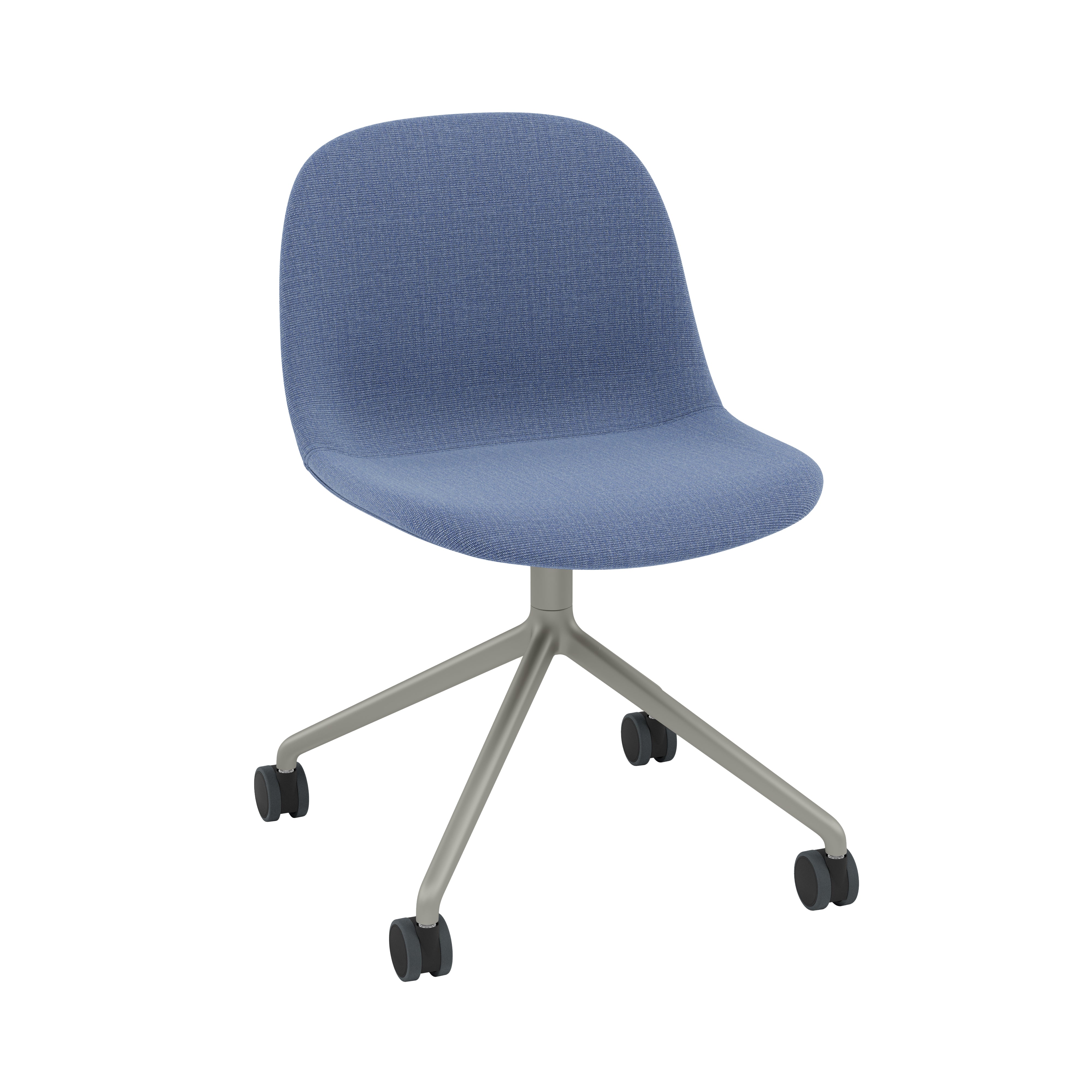 Fiber Side Chair: Swivel Base with Castors + Recycled Shell + Upholstered + Grey + Black