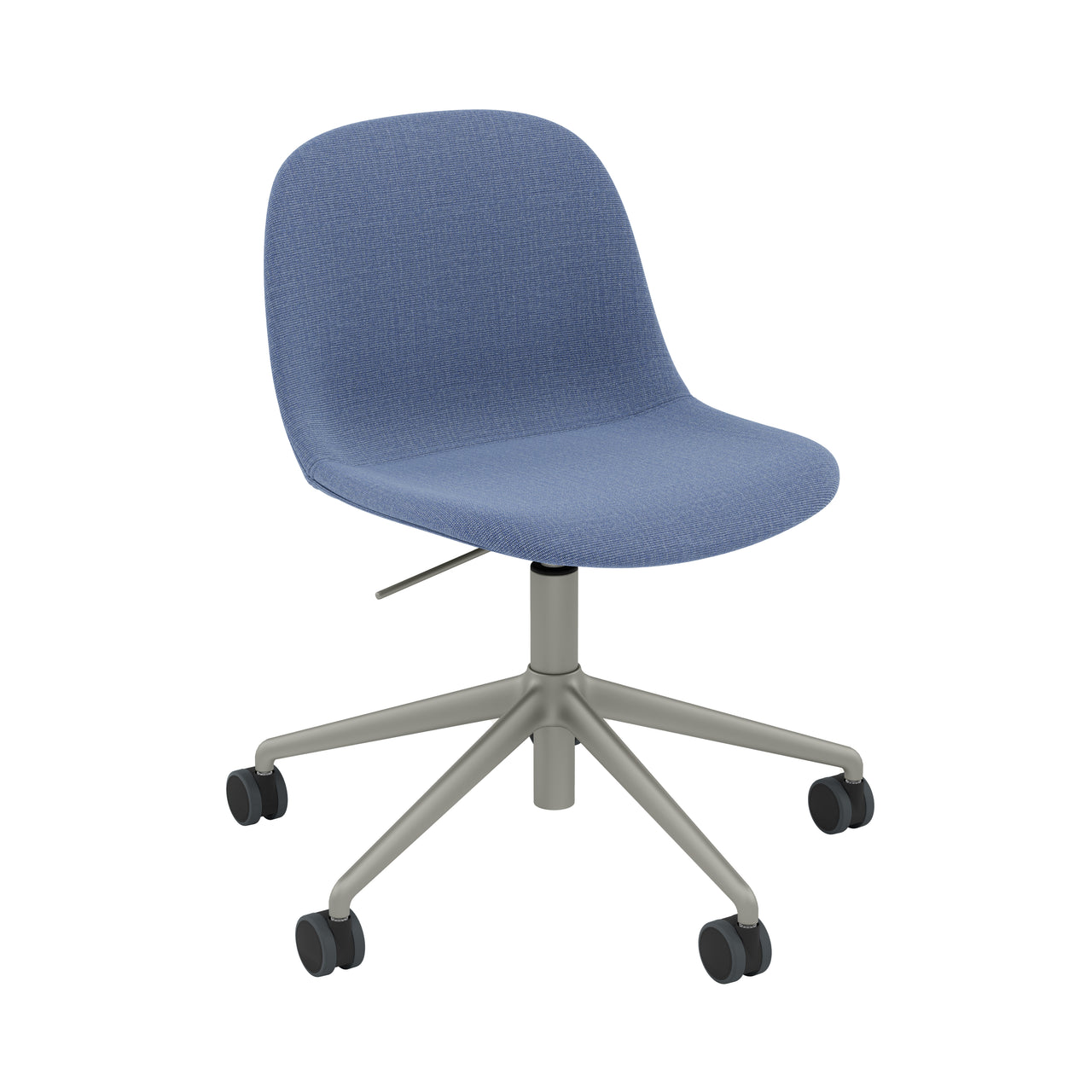 Fiber Side Chair: Swivel Base with Castors & Gaslift + Recycled Shell + Upholstered + Grey + Black