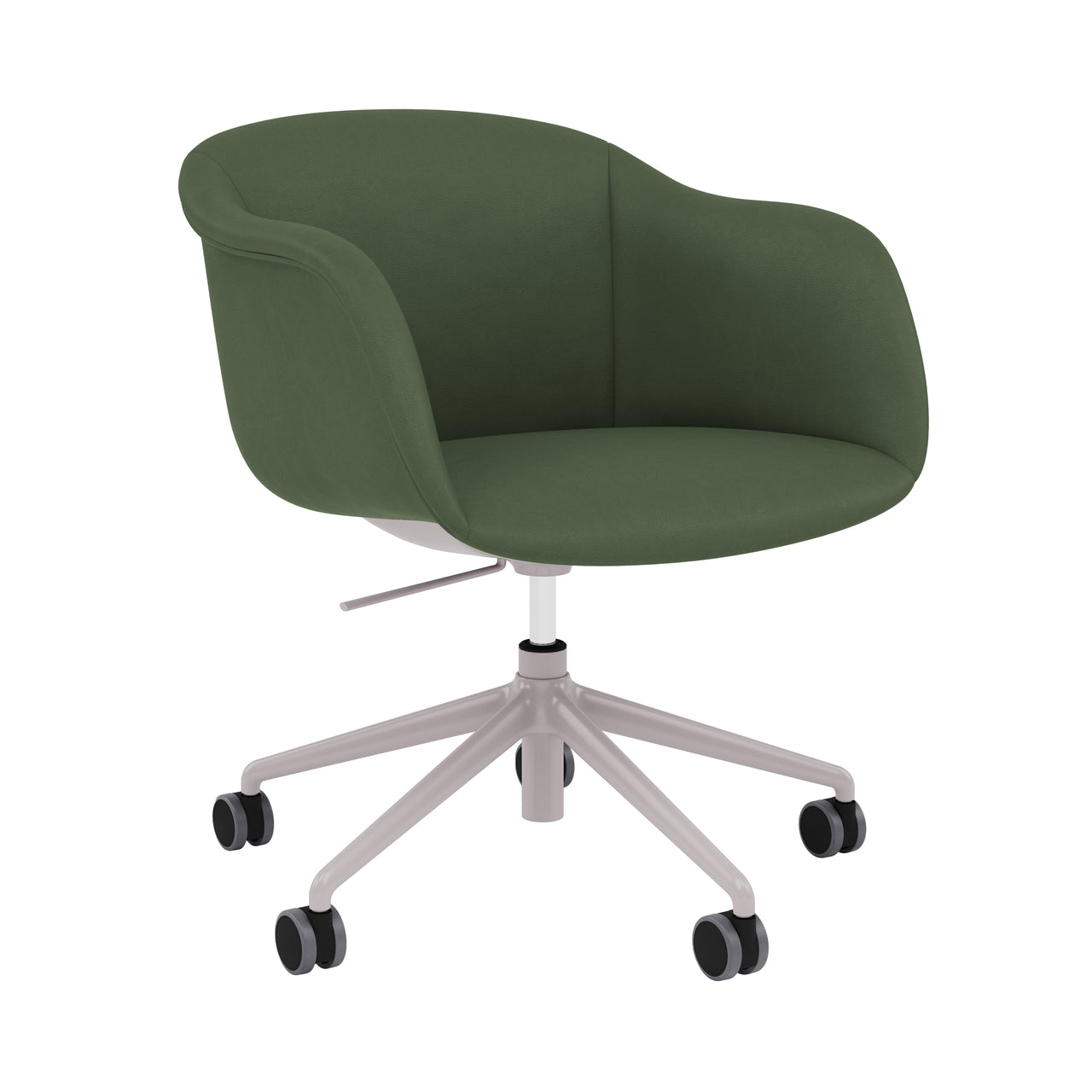 Fiber Soft Armchair: Swivel Base with Castors + Gas Lift + Tilt + Upholstered Shell + Grey