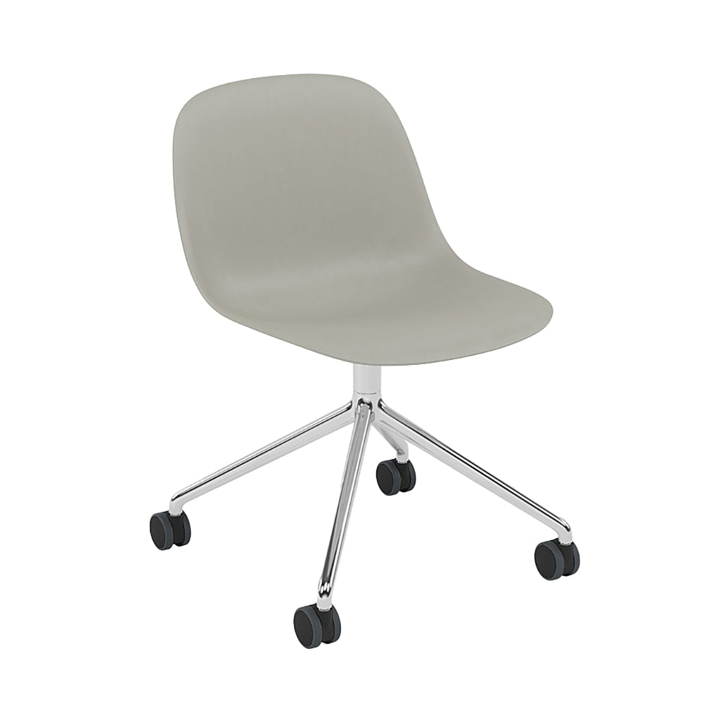 Fiber Side Chair: Swivel Base with Castors + Recycled Shell + Polished Aluminum + Black + Grey