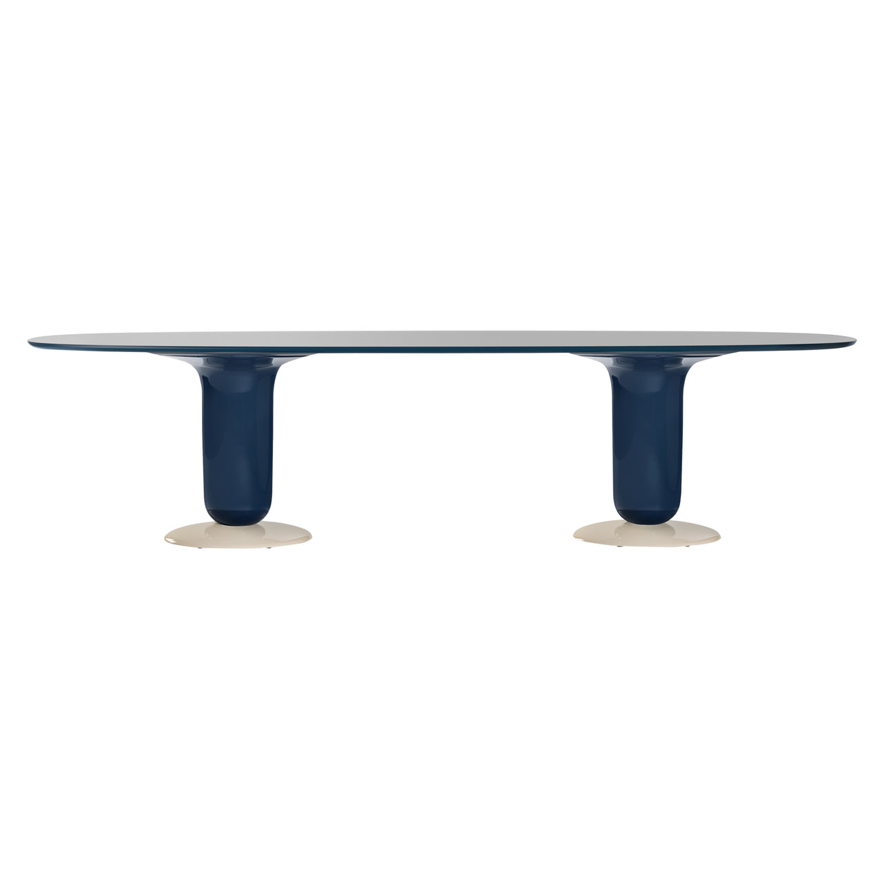 Explorer Oval Dining Table: Double Pedestal + Grey Perle + Grey Blue + Grey Blue + Light Ivory