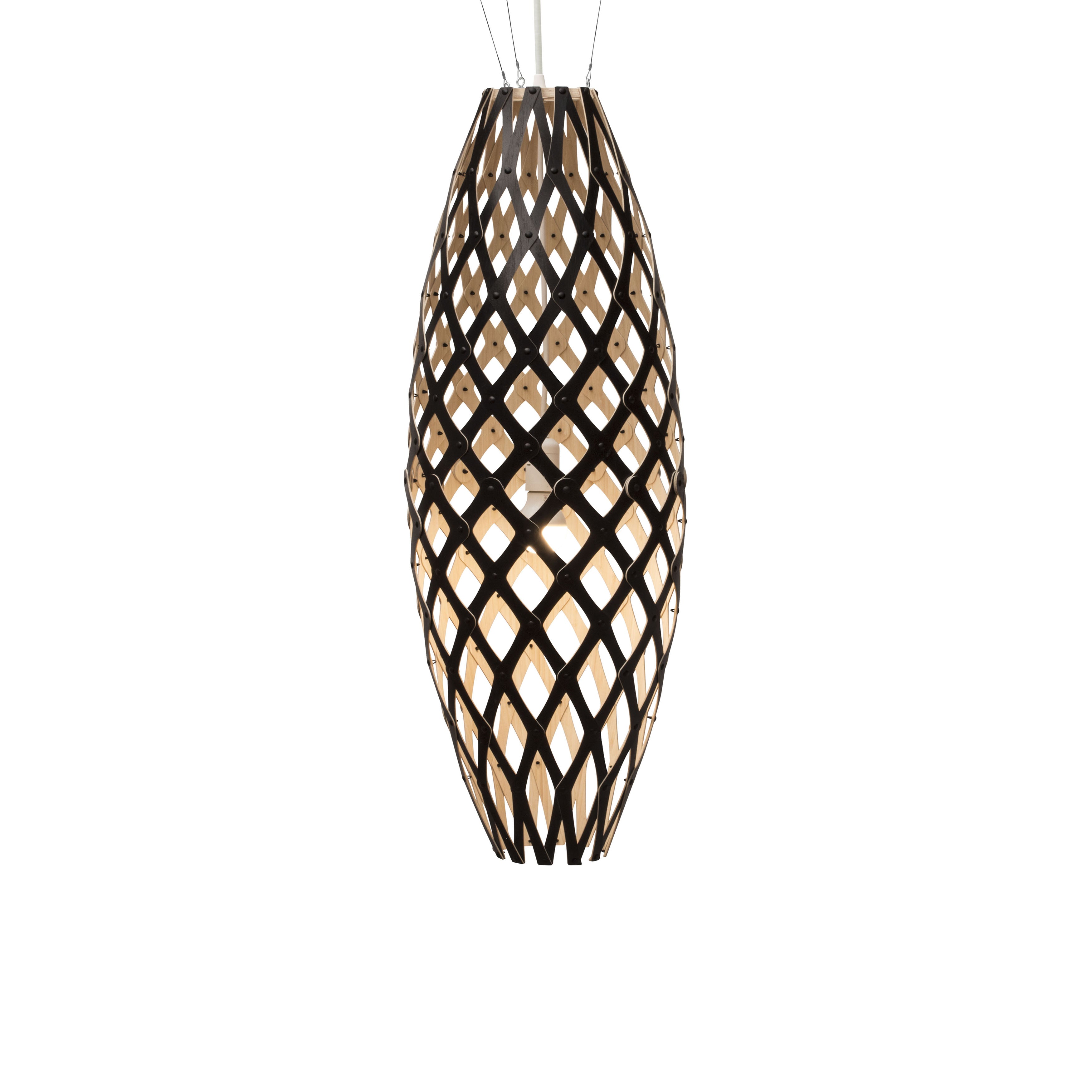 Hinaki Pendant Light: Large + Black + Bamboo + White