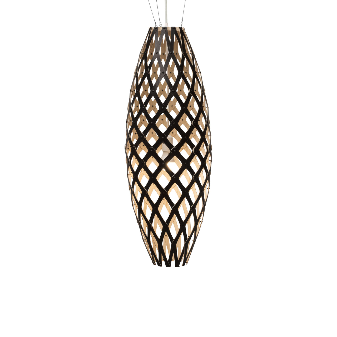Hinaki Pendant Light: Large + Black + Bamboo + White