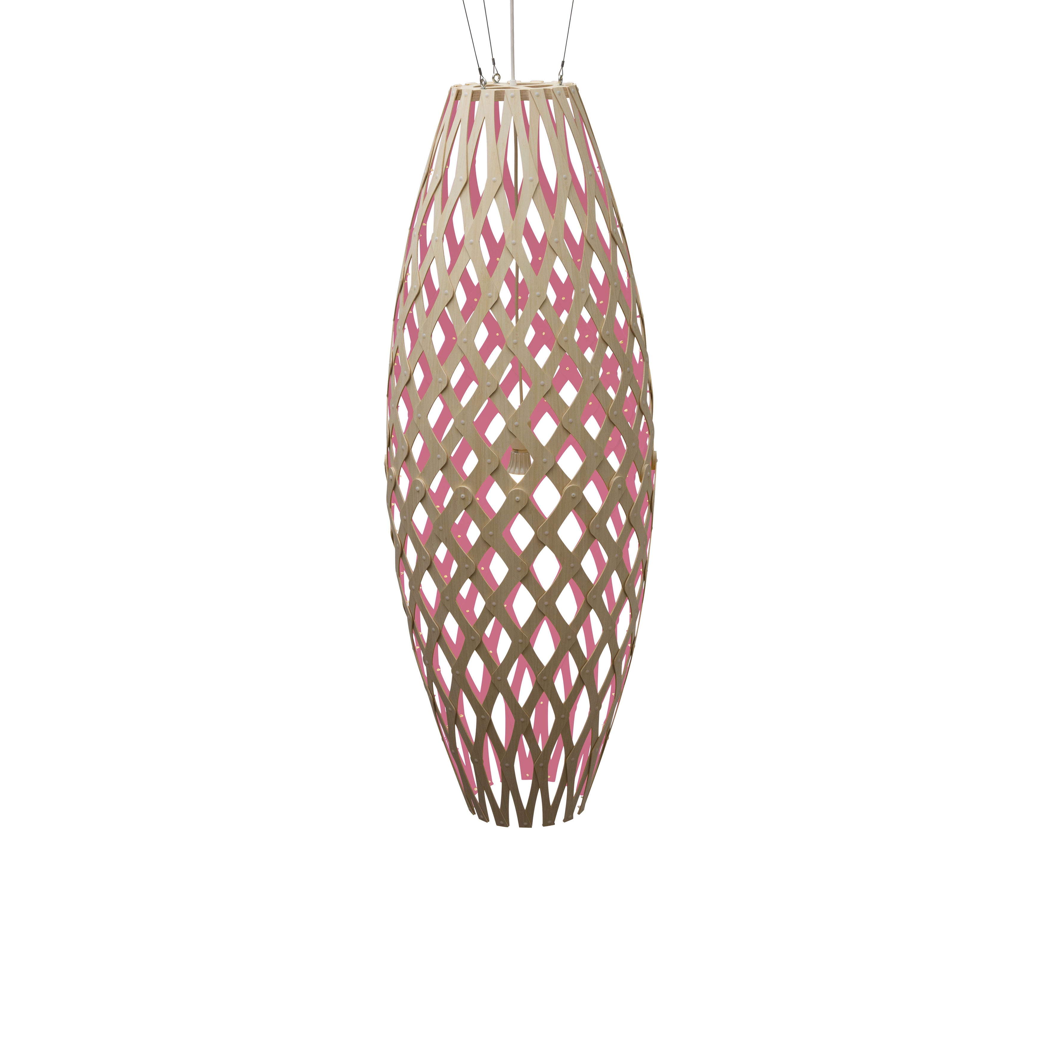 Hinaki Pendant Light: Large + Bamboo + Pink + White