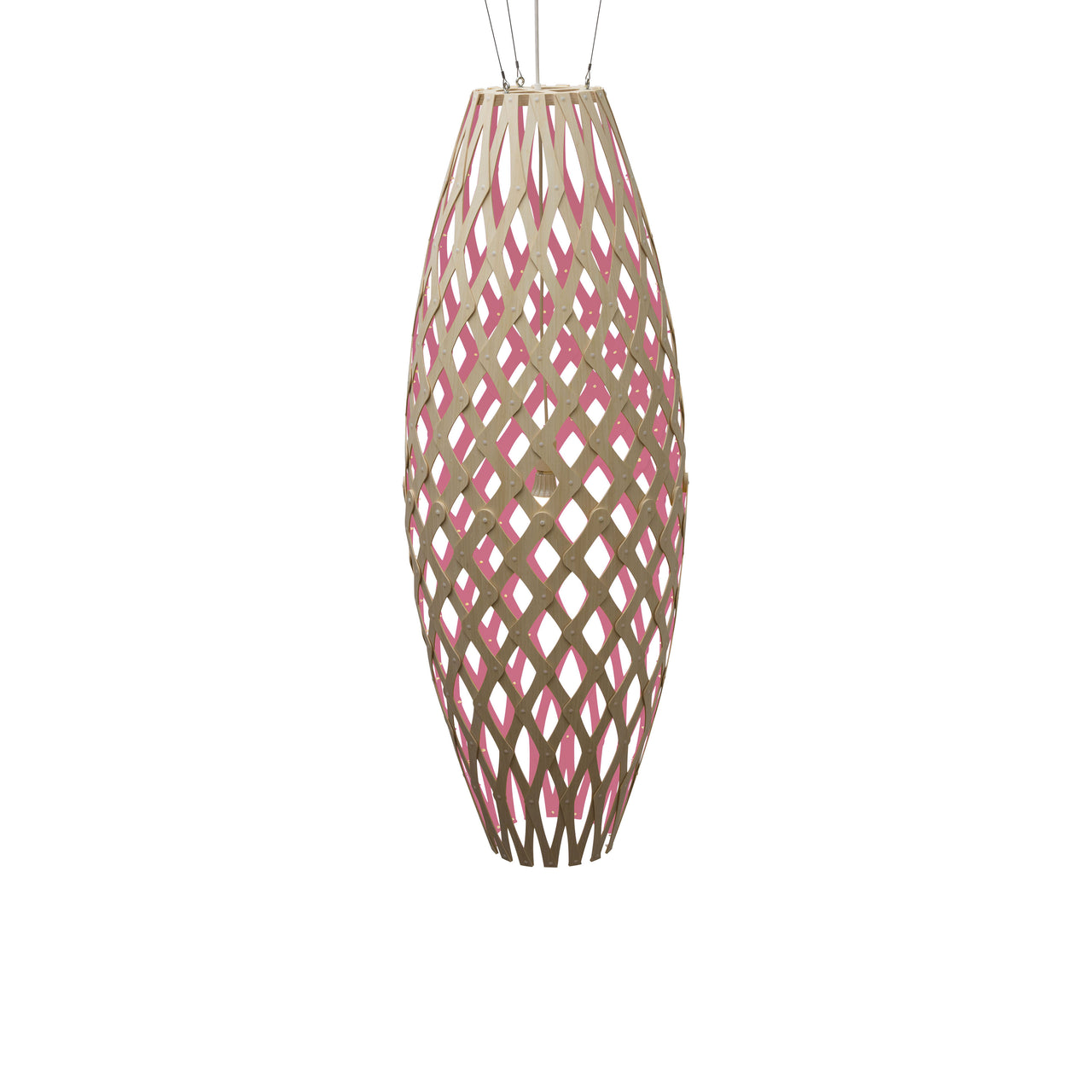 Hinaki Pendant Light: Large + Bamboo + Pink + White