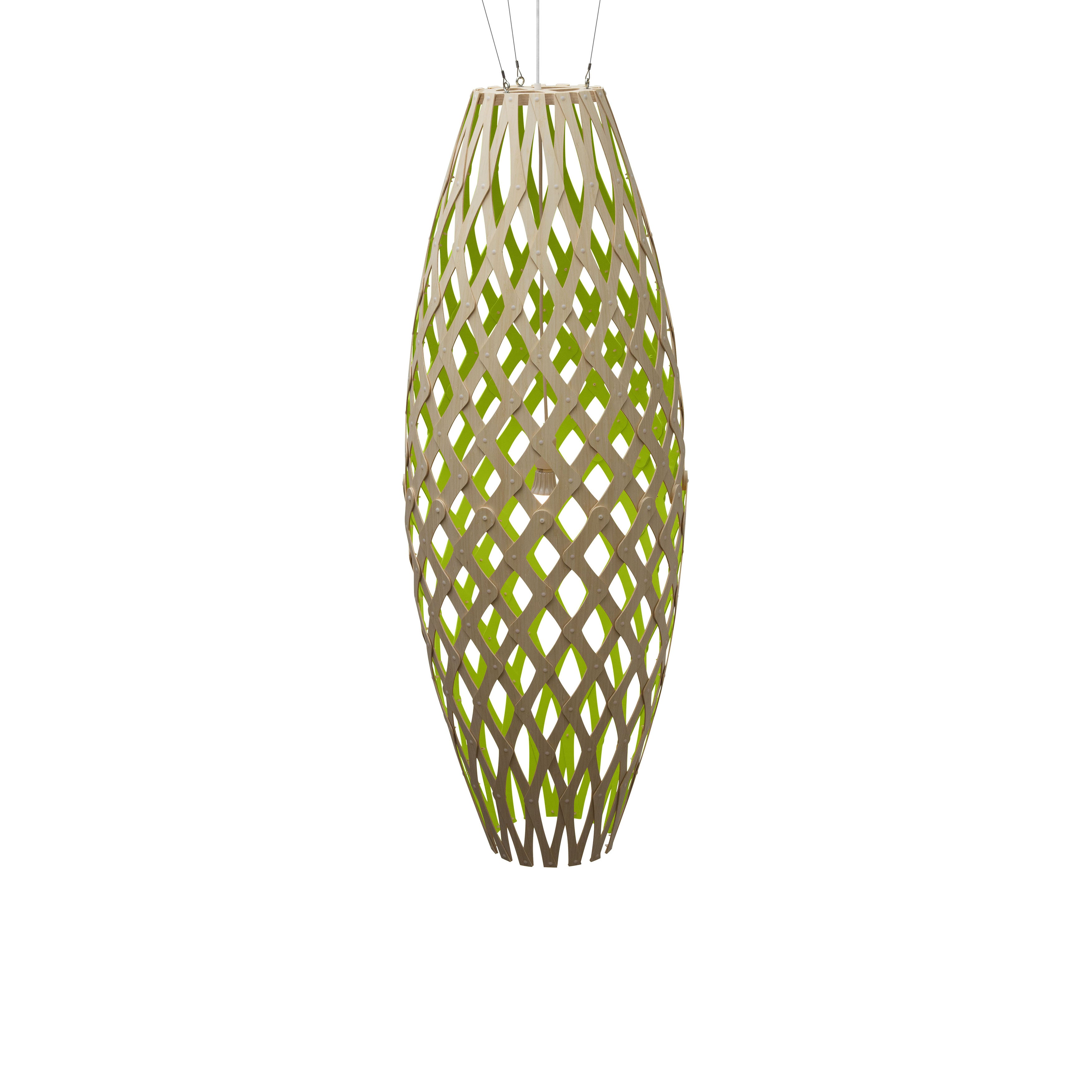 Hinaki Pendant Light: Large + Bamboo + Lime + White