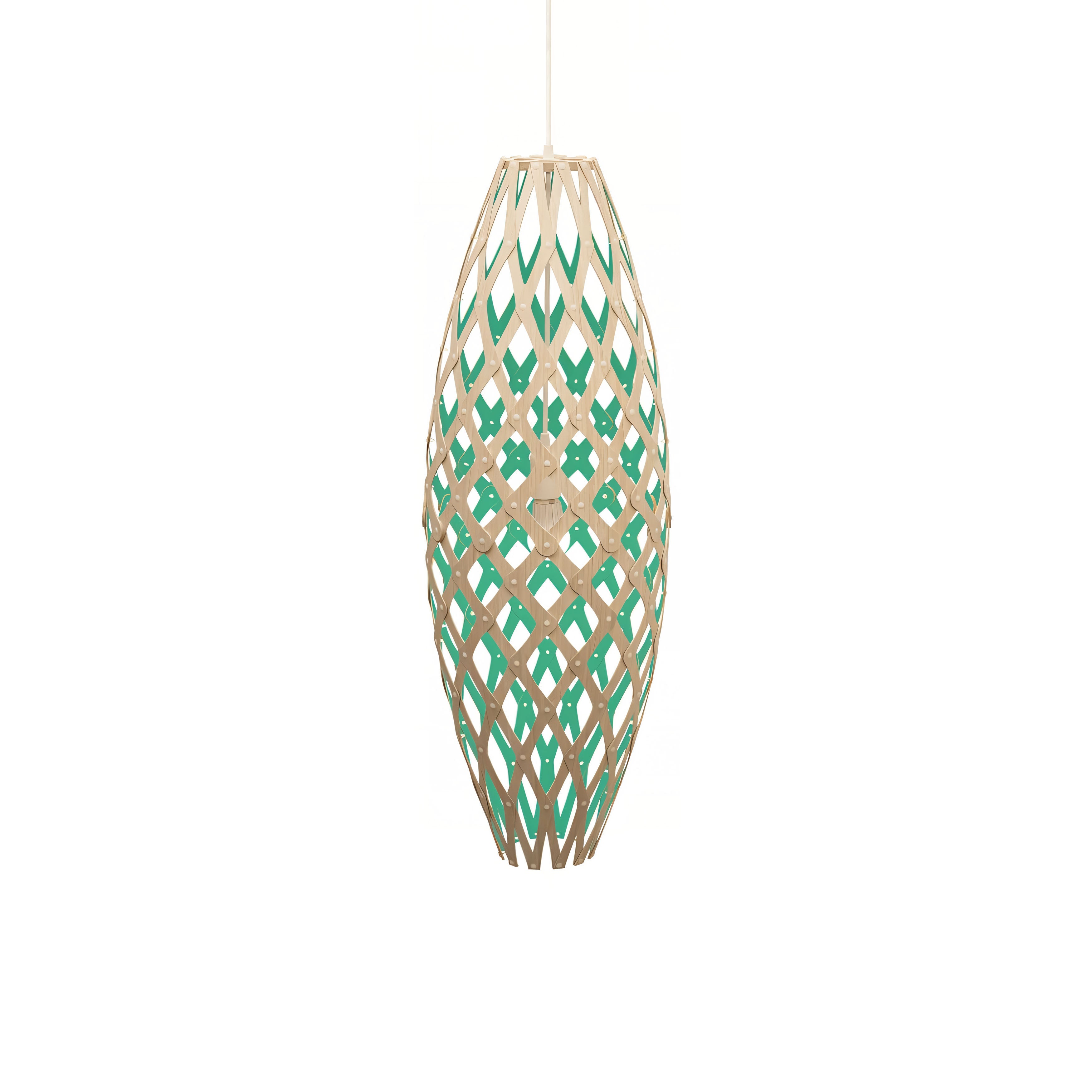 Hinaki Pendant Light: Medium + Bamboo + Aqua + White