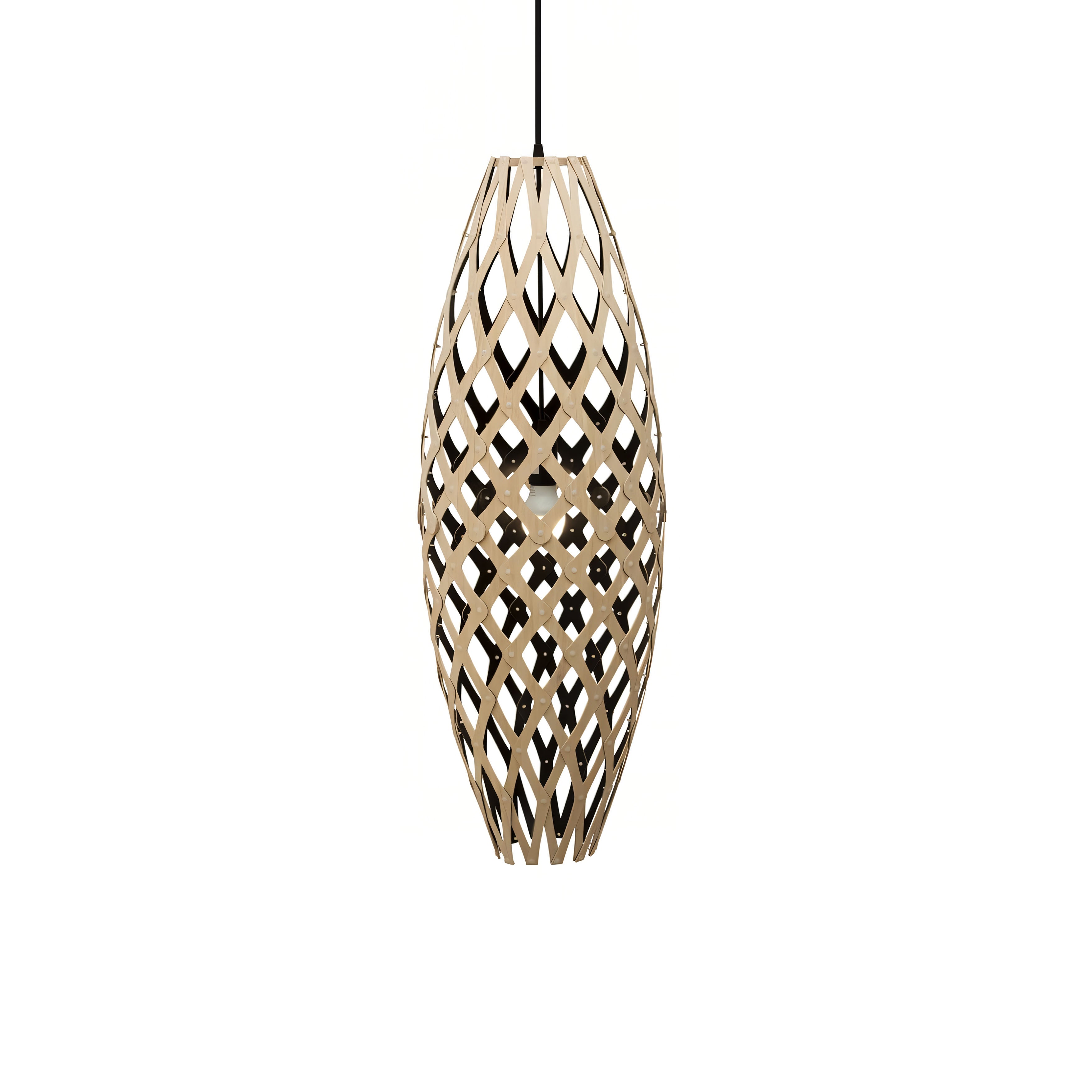 Hinaki Pendant Light: Medium + Bamboo + Black + Black