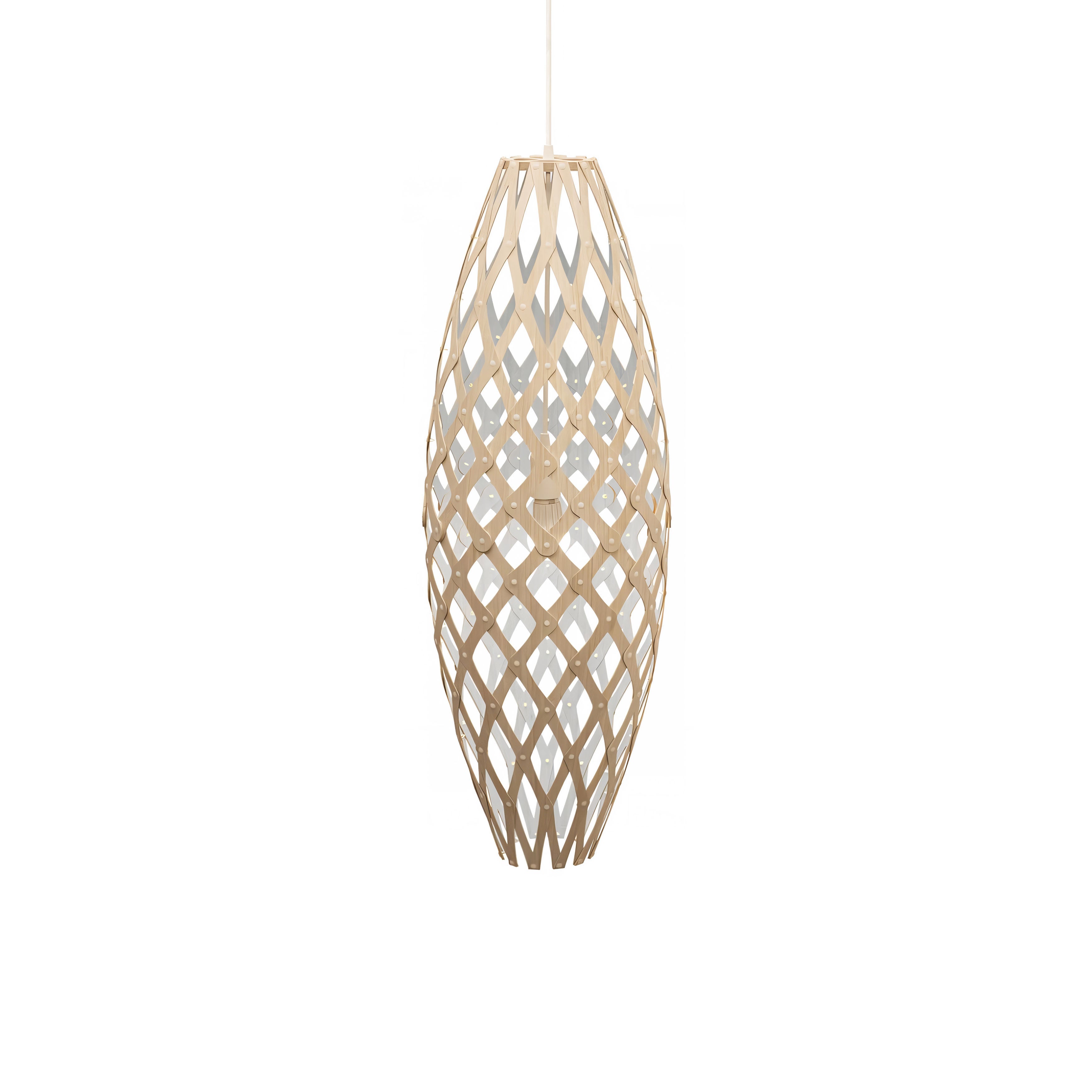 Hinaki Pendant Light: Medium + Bamboo + White + White