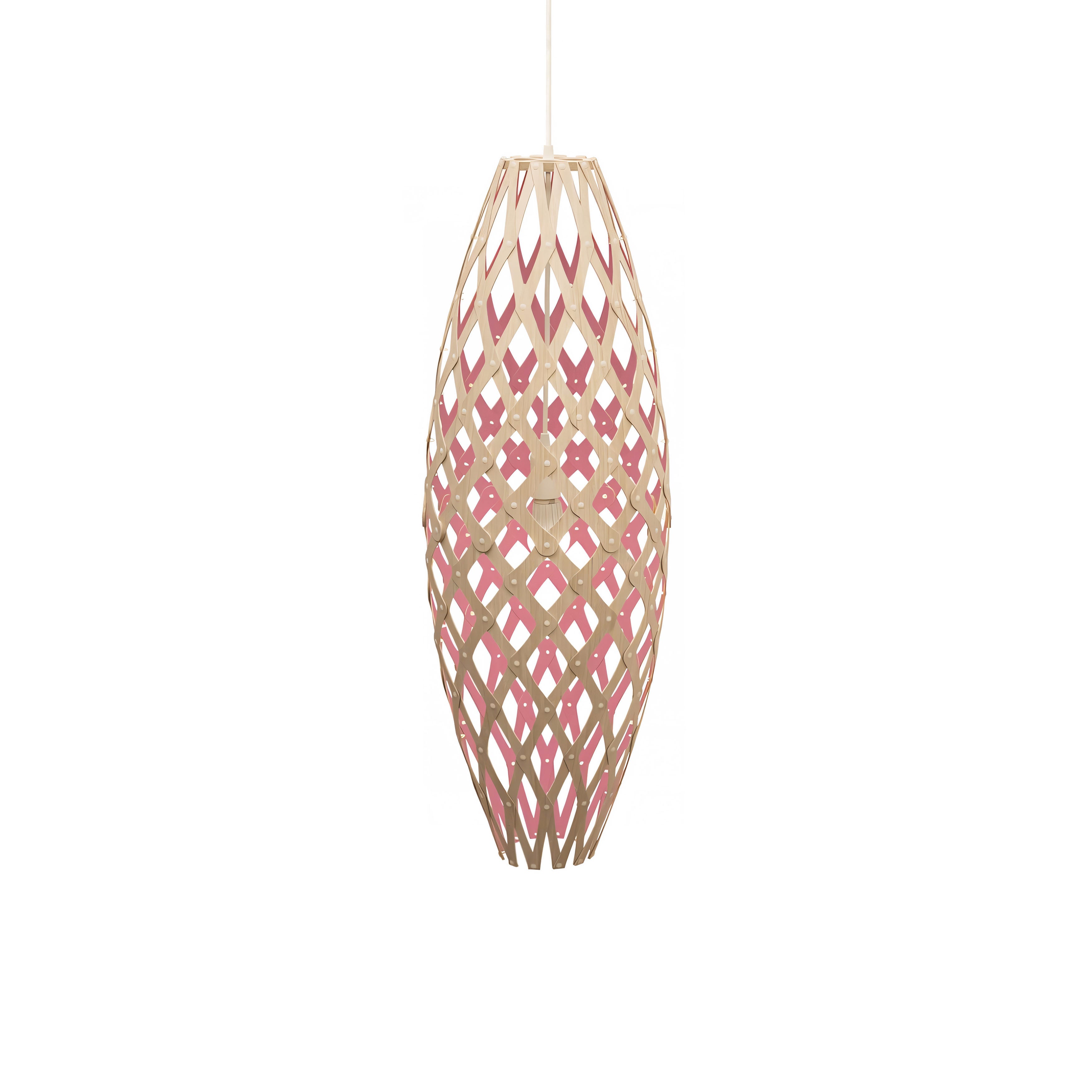 Hinaki Pendant Light: Medium + Bamboo + Pink + White