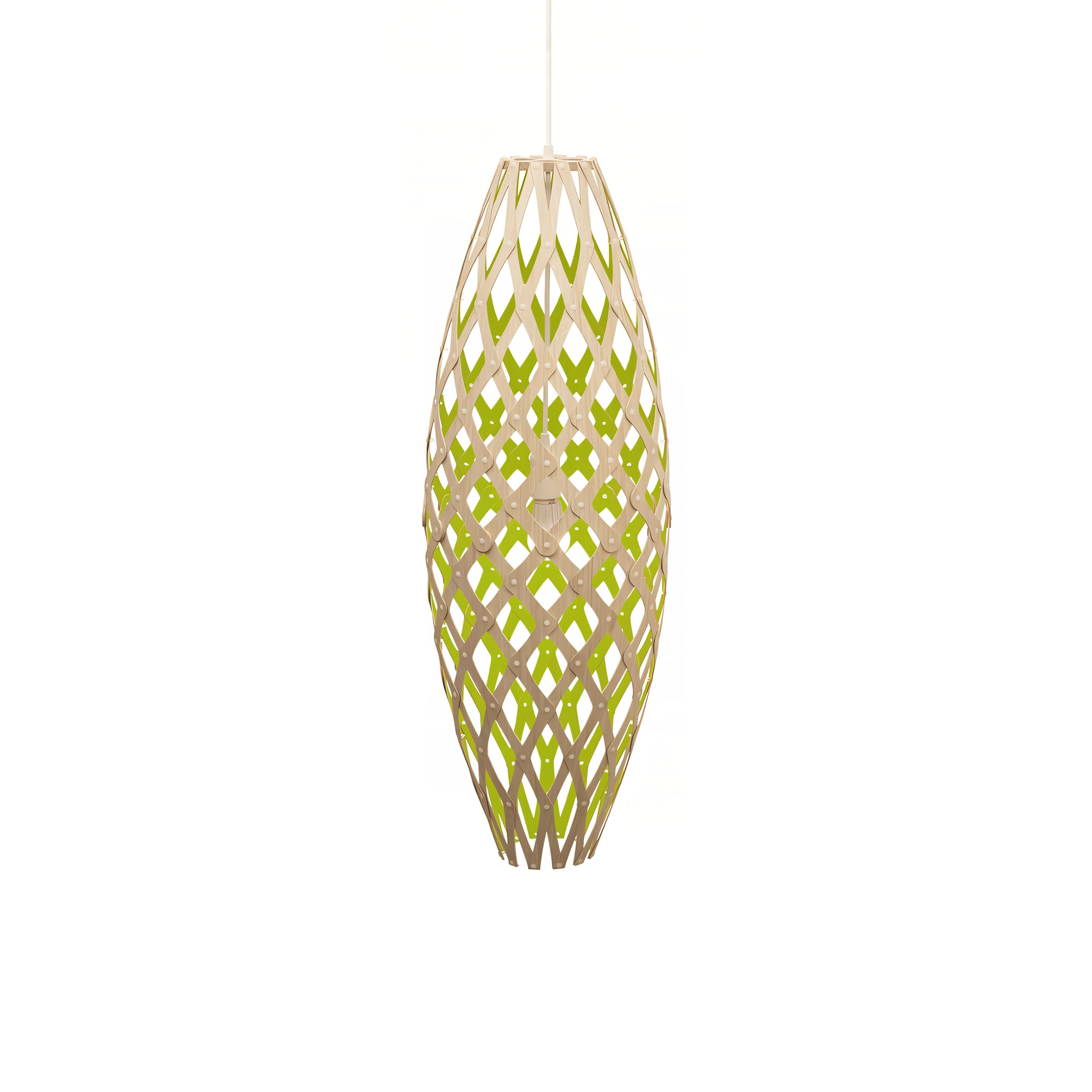 Hinaki Pendant Light: Medium + Bamboo + Lime + White