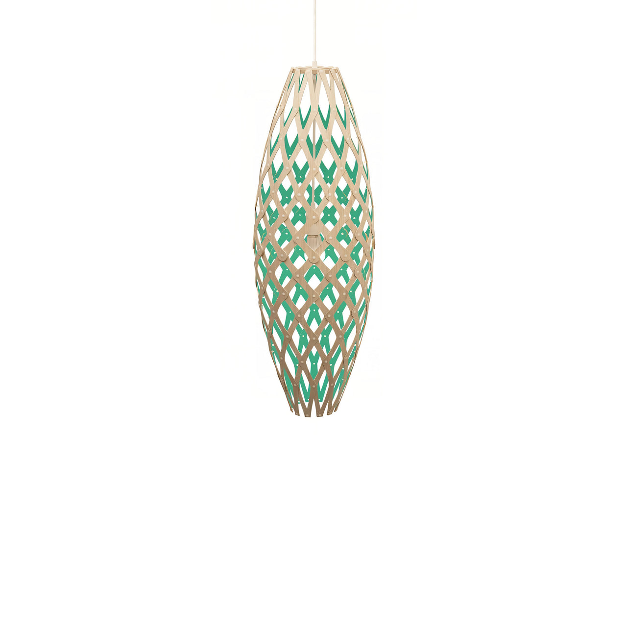 Hinaki Pendant Light: Small + Bamboo + Aqua + White