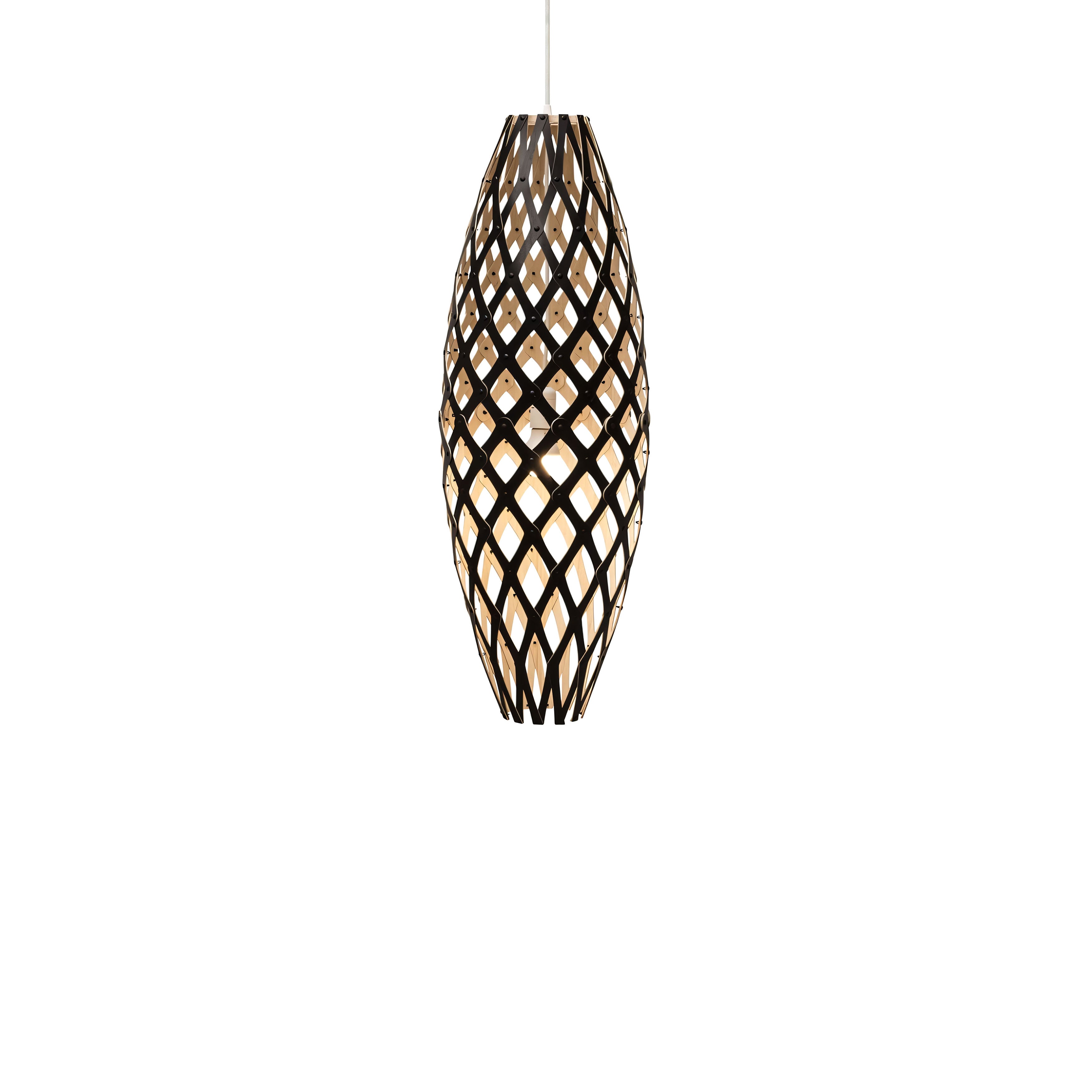 Hinaki Pendant Light: Small + Black + Bamboo + White