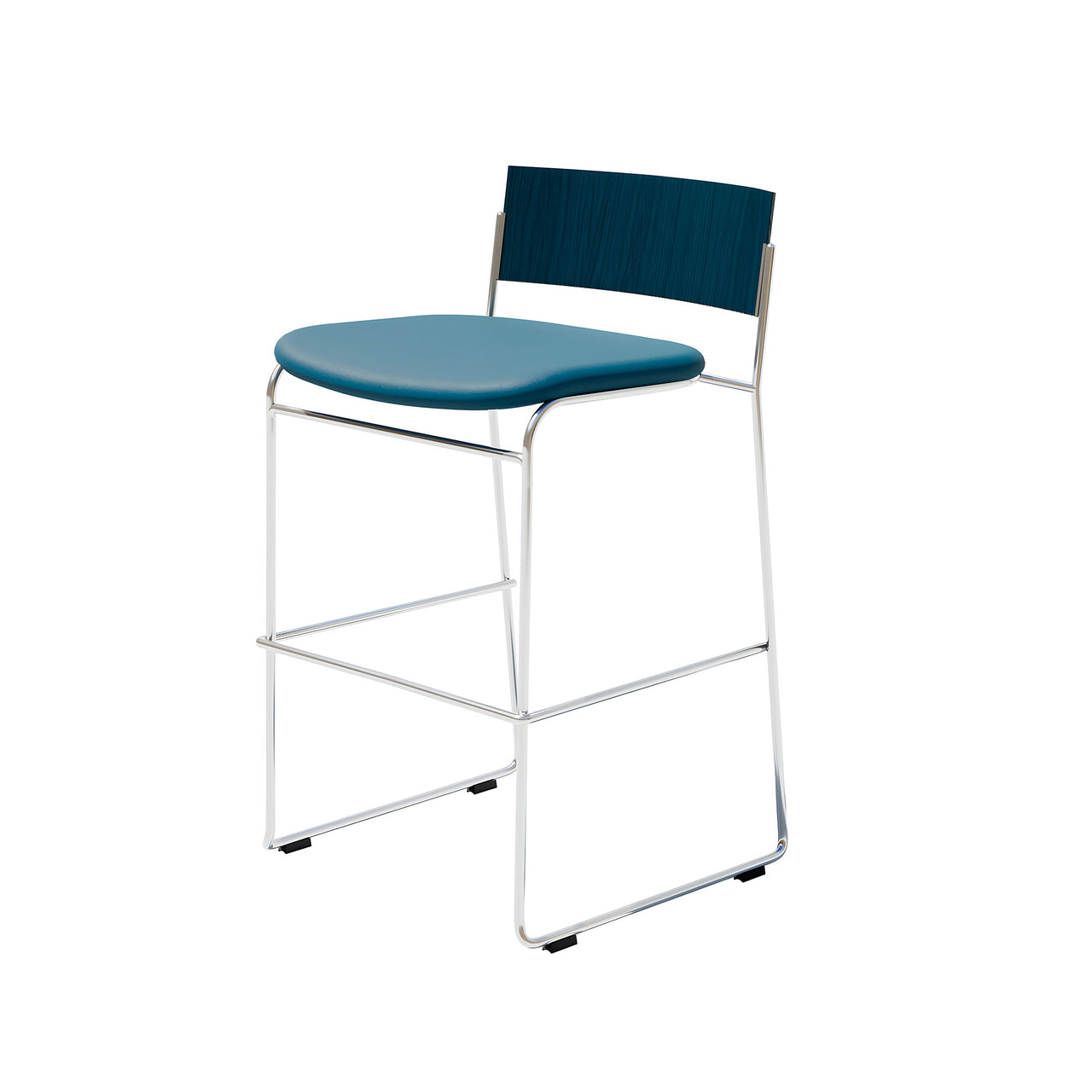 Hinoki Bar + Counter Stool: Counter + Chrome + Deep Peacock Blue