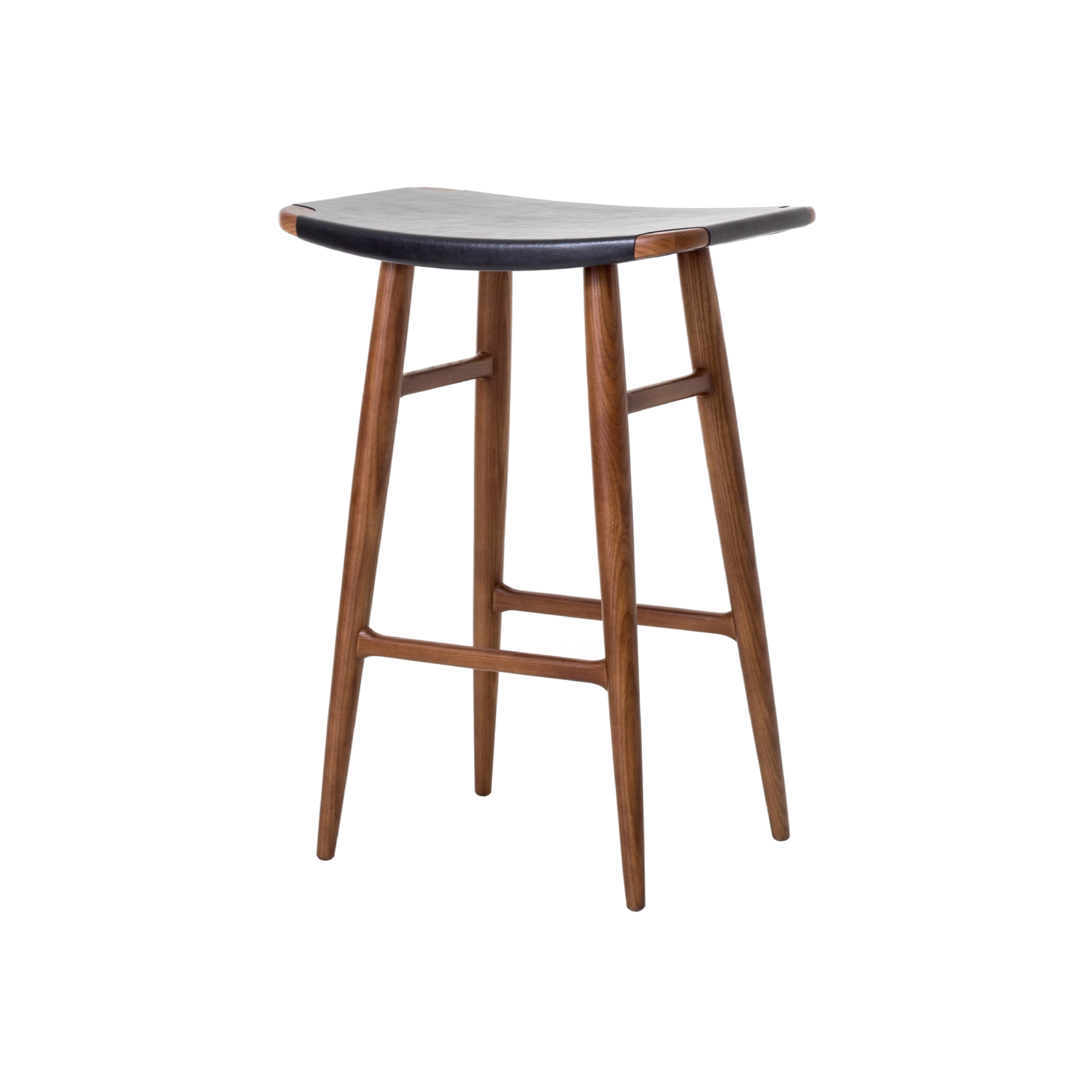 Freja Counter Stool: Natural Walnut + Black Saddle + Leather Seat