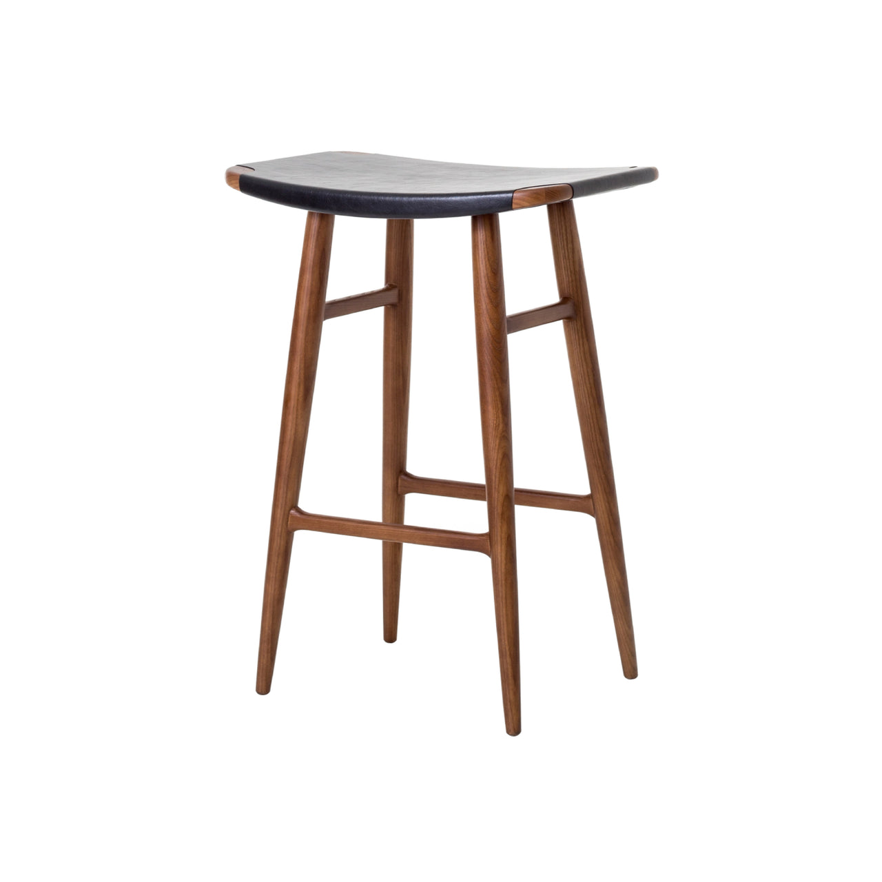 Freja Counter Stool: Natural Walnut + Black Saddle + Leather Seat