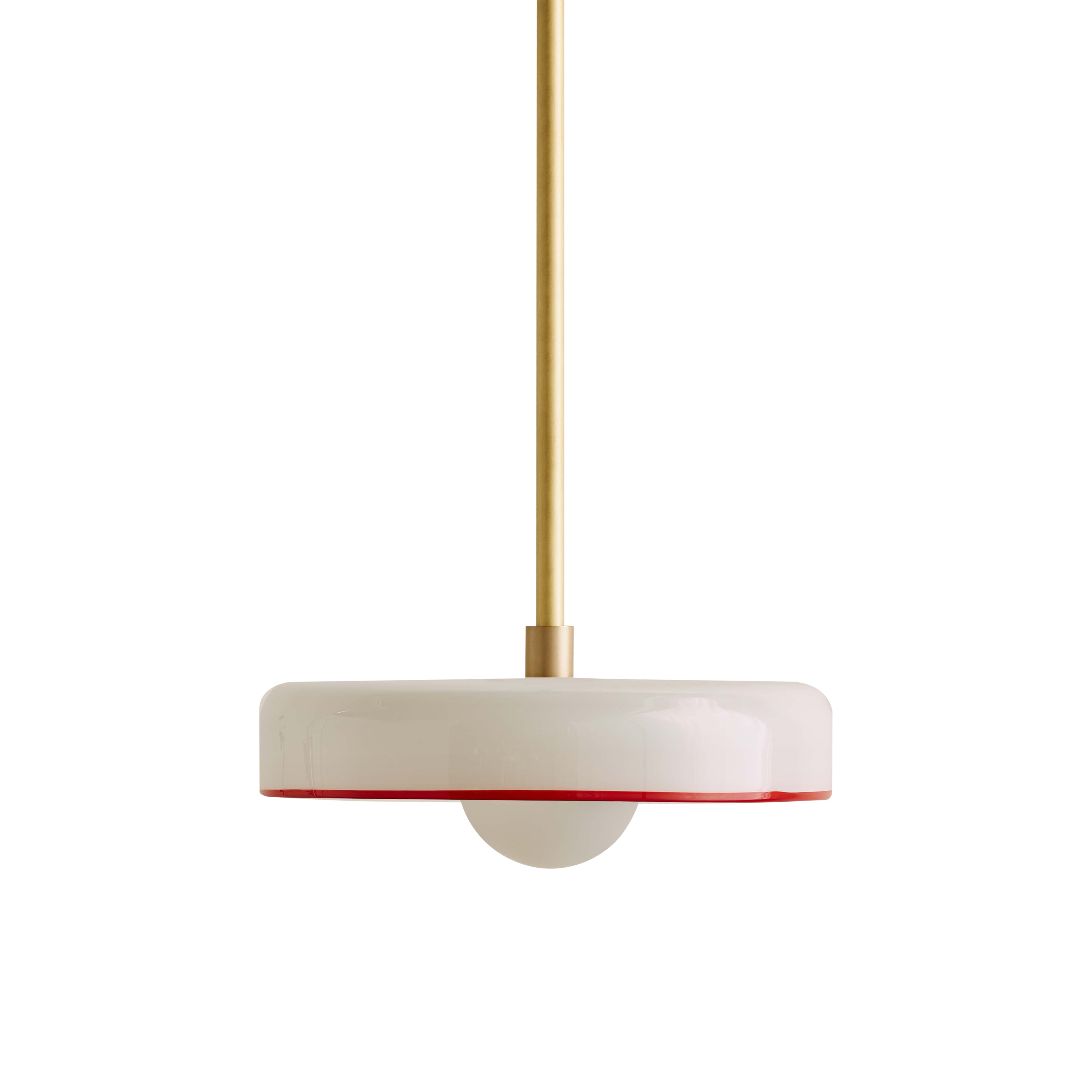 Disc Pendant: Medium + Opaline + Red Rim + Brass