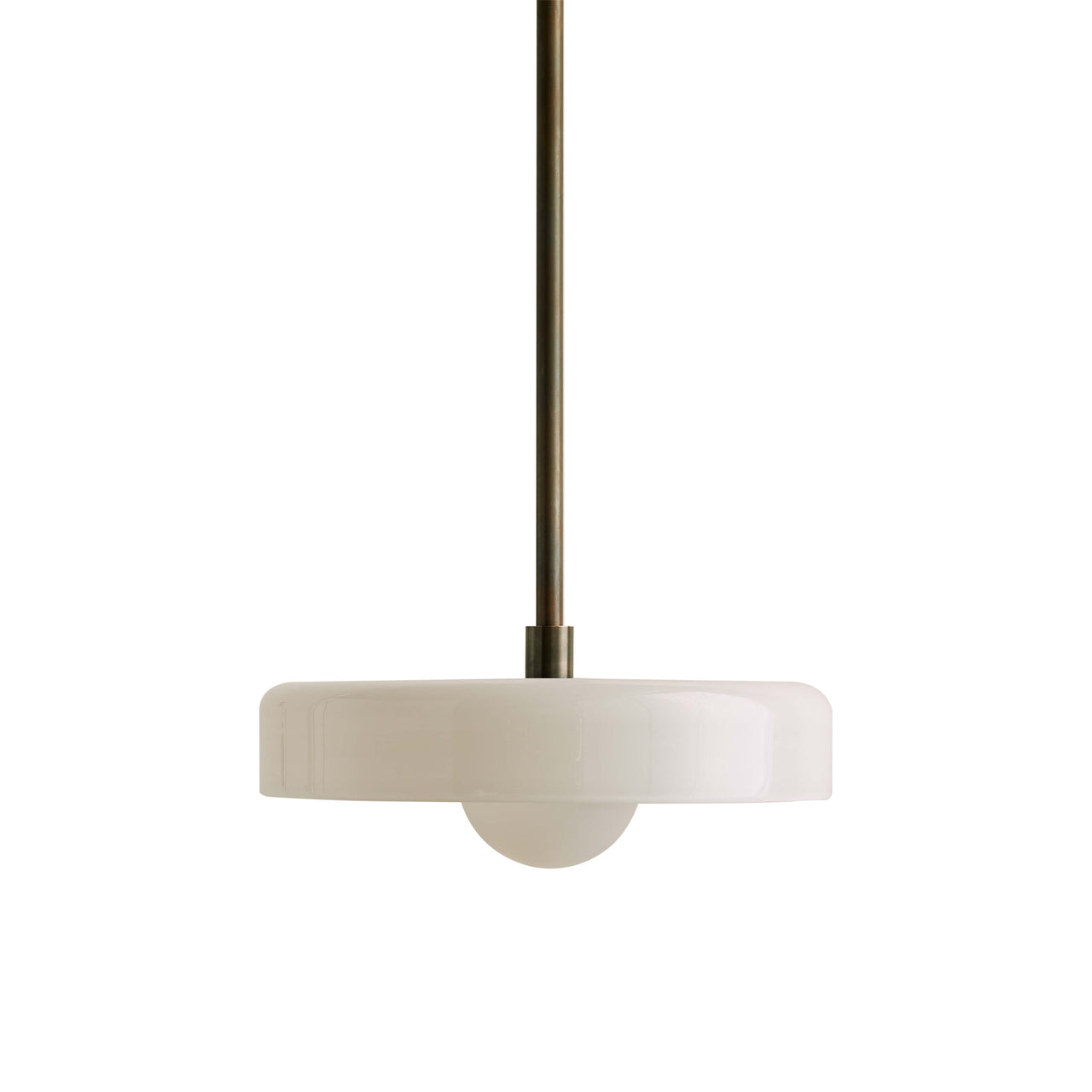 Disc Pendant: Medium + Opaline + Patina Brass