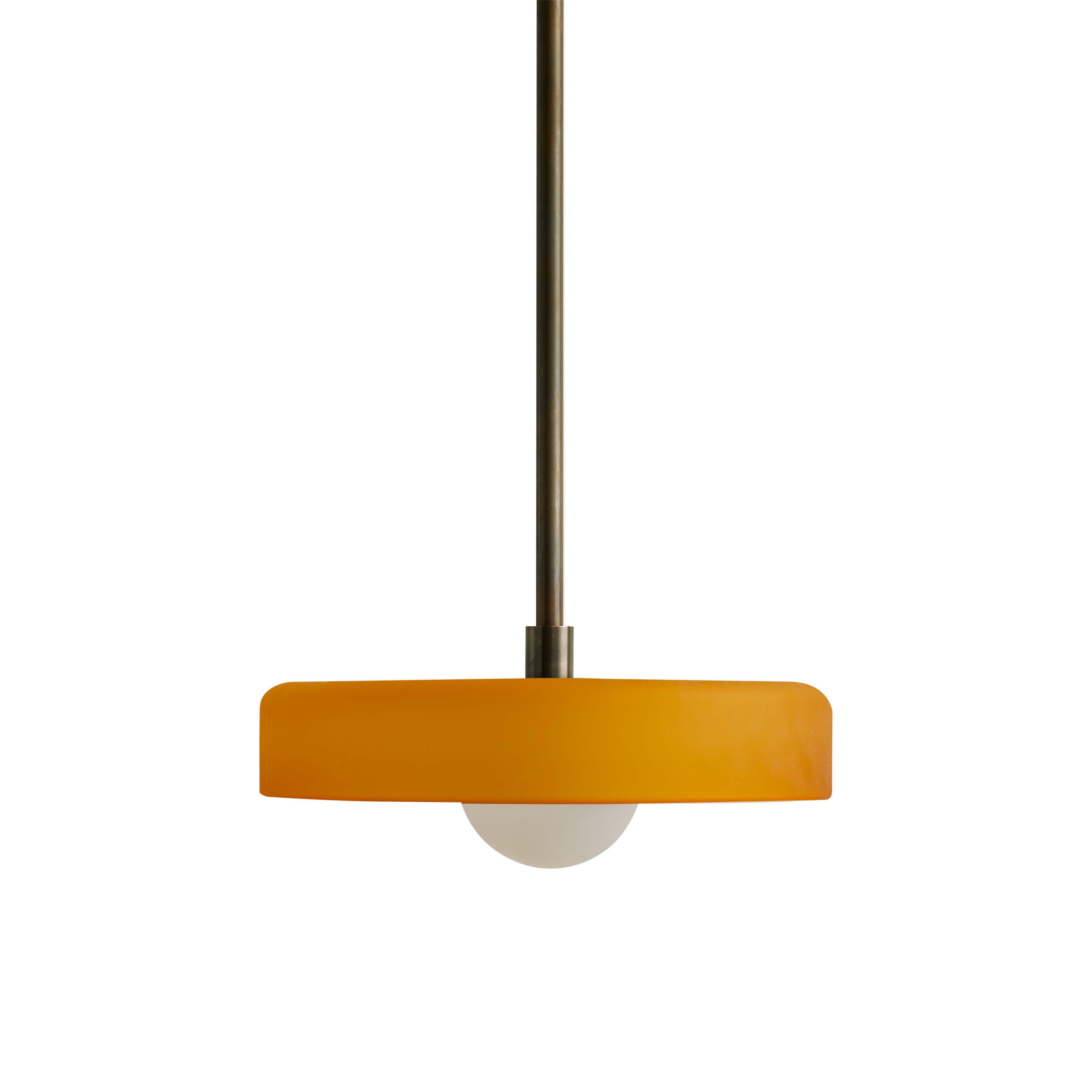 Disc Pendant: Medium + Sandblasted Amber + Patina Brass