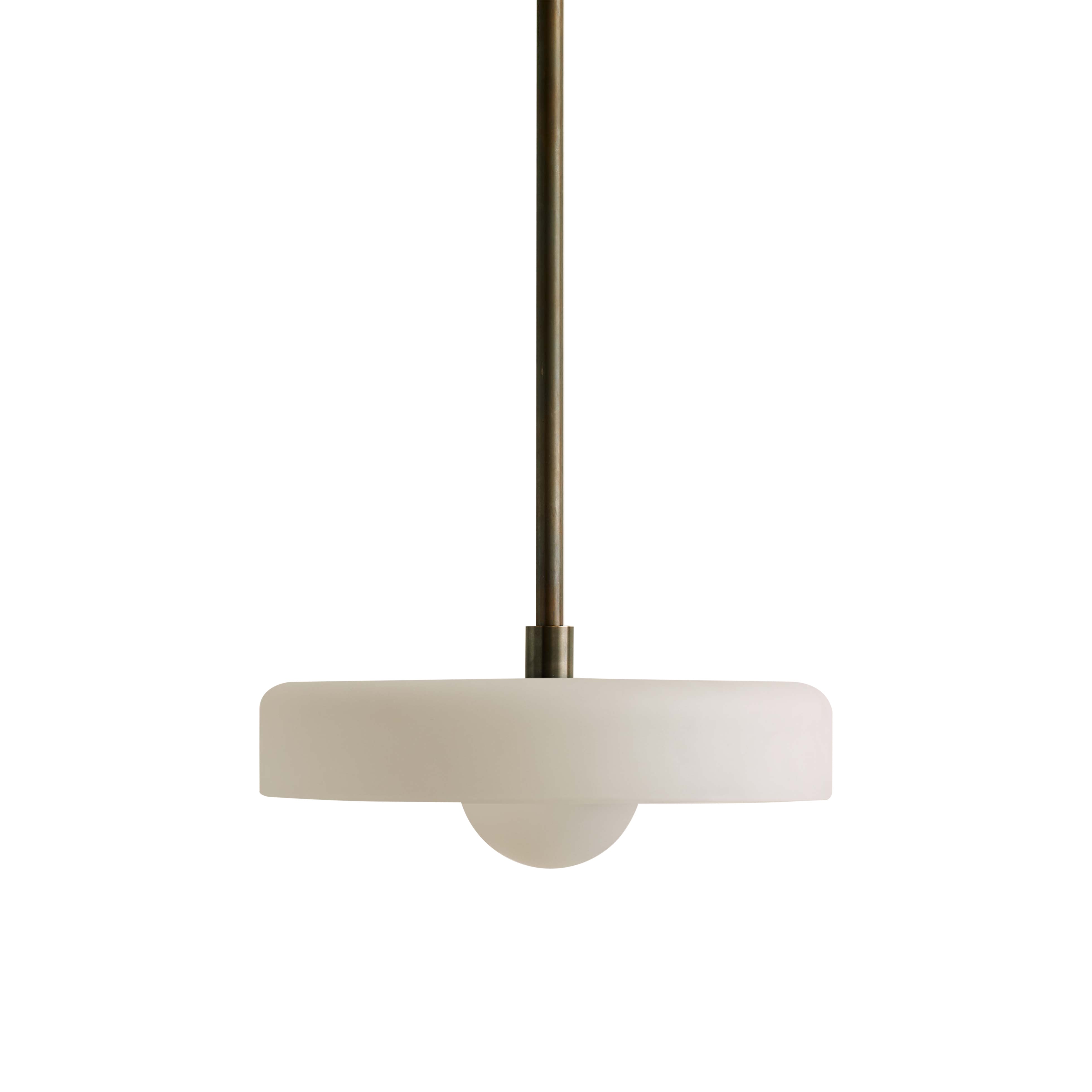 Disc Pendant: Medium + Sandblasted White + Patina Brass