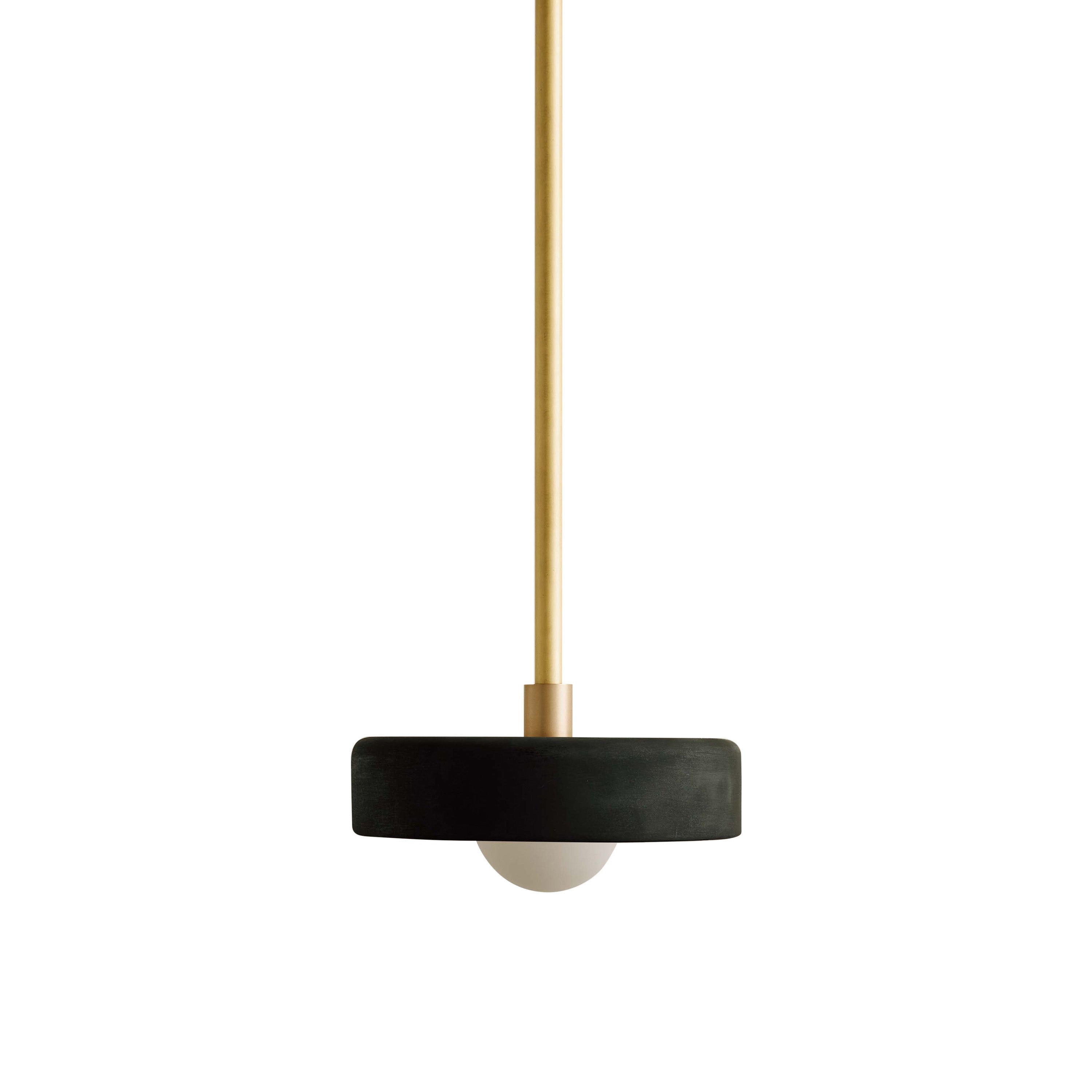 Ceramic Disc Pendant: Black Clay + Brass