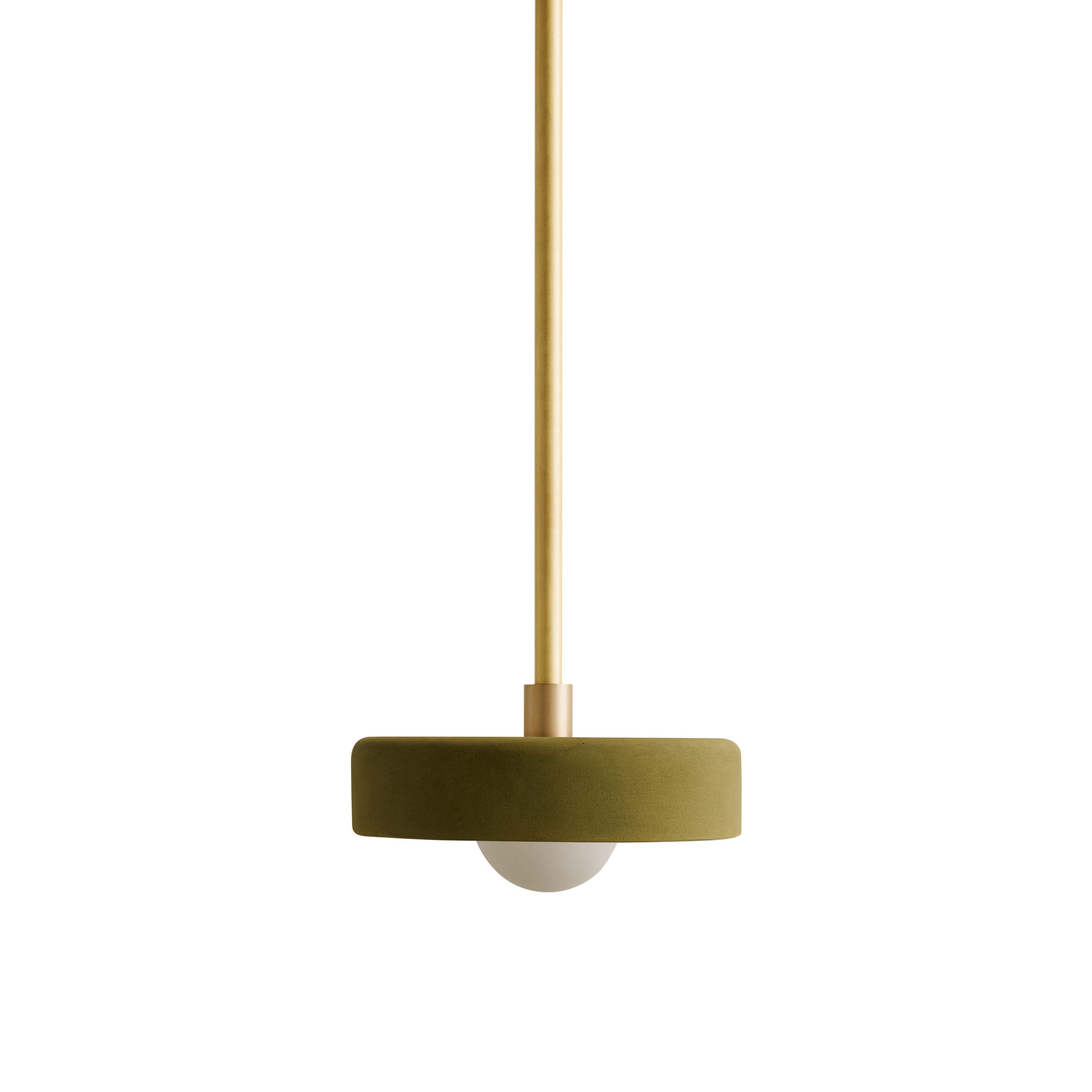 Ceramic Disc Pendant: Green Clay + Brass