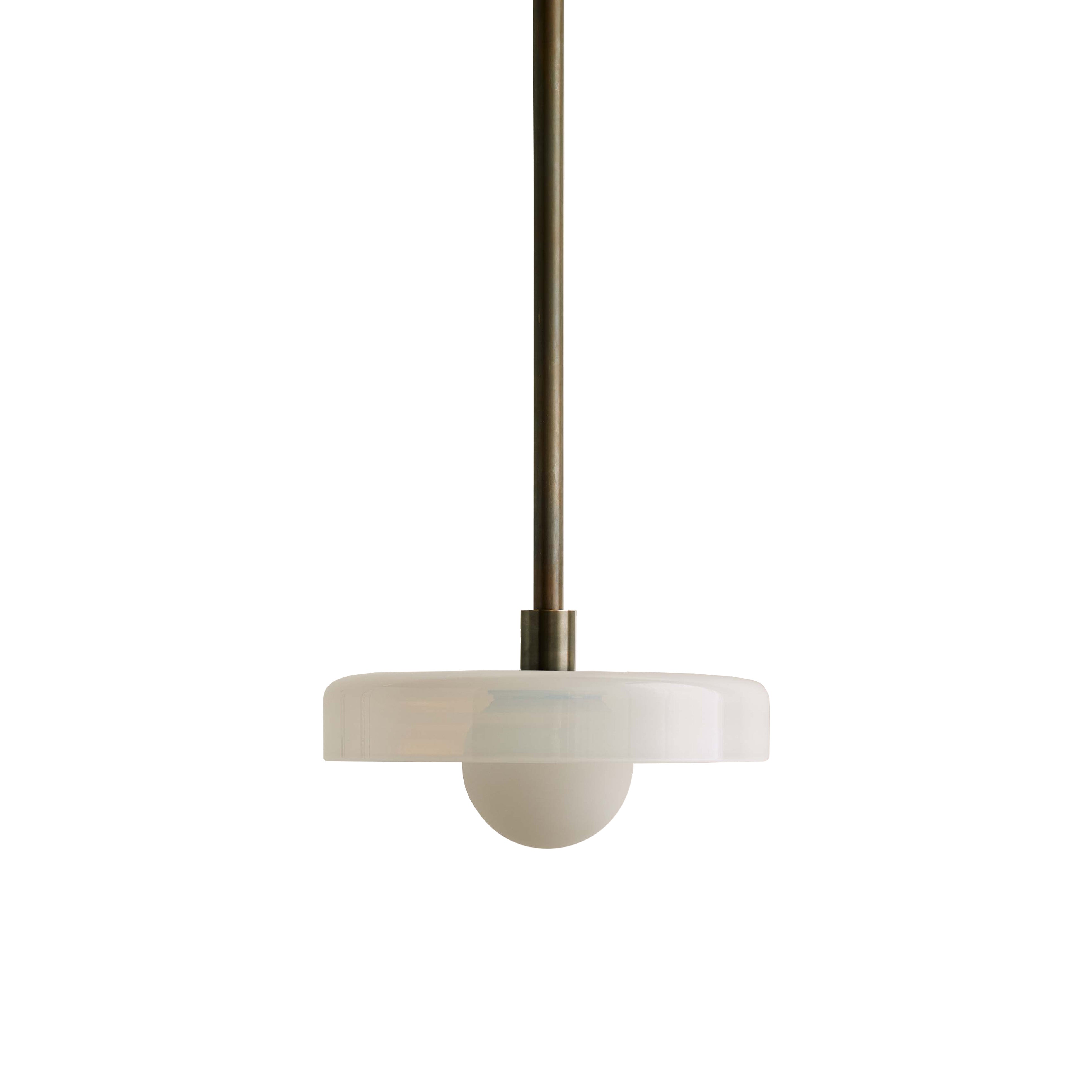 Disc Pendant: Small + Opaline + Patina Brass