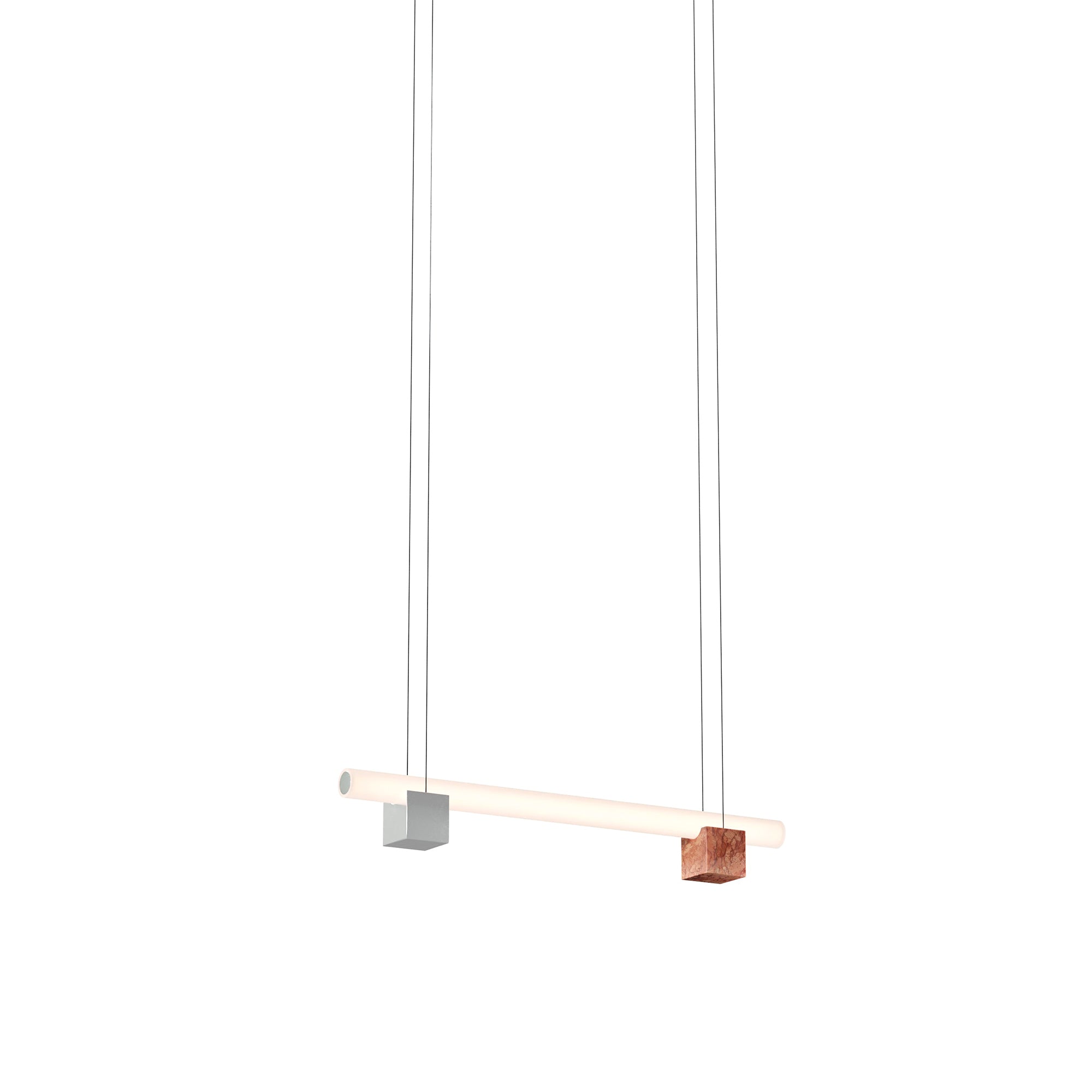 Isle 02A Suspension Lamp: Polished Aluminium + Red Negrais