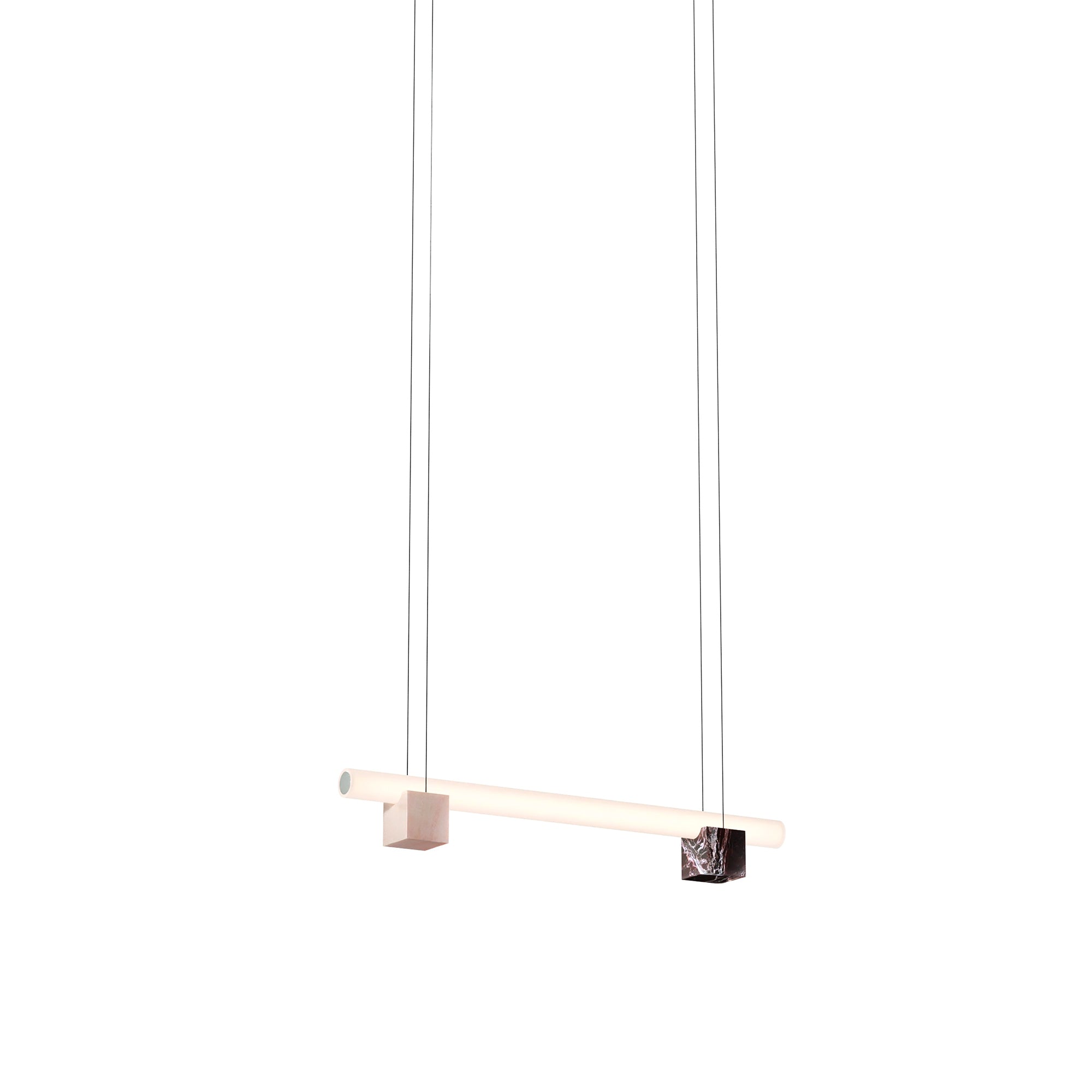 Isle 02A Suspension Lamp: Polished Aluminium + Red Levanto