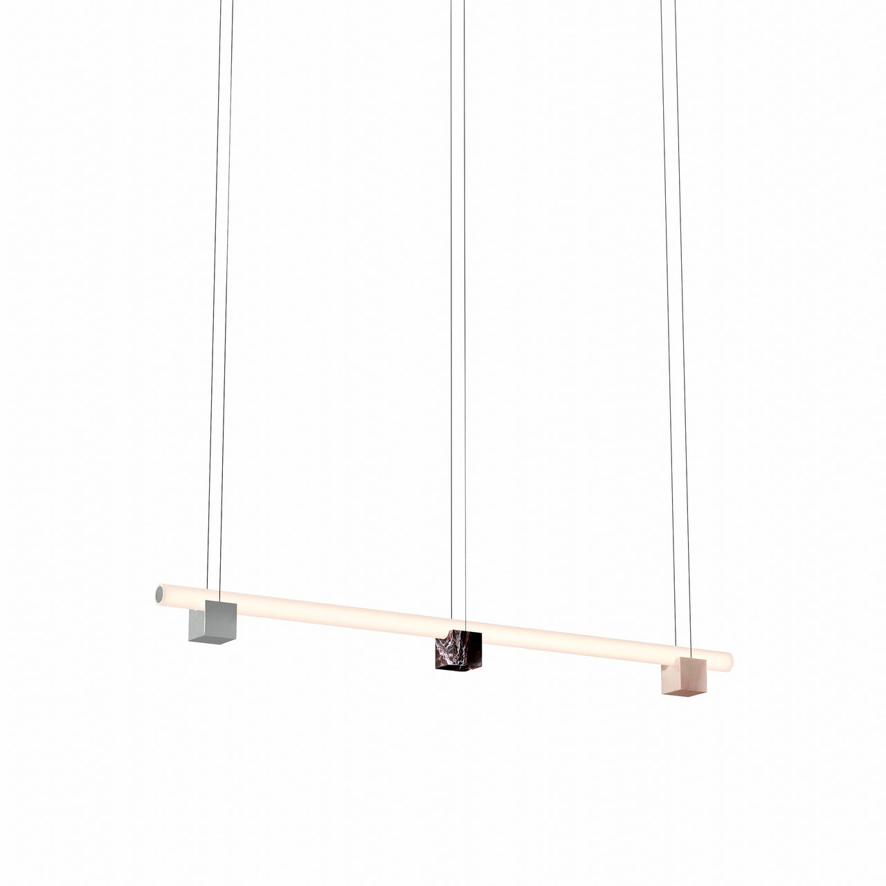 Isle 03A Suspension Lamp: Pink Portugal + Polished Aluminium + Red Levanto