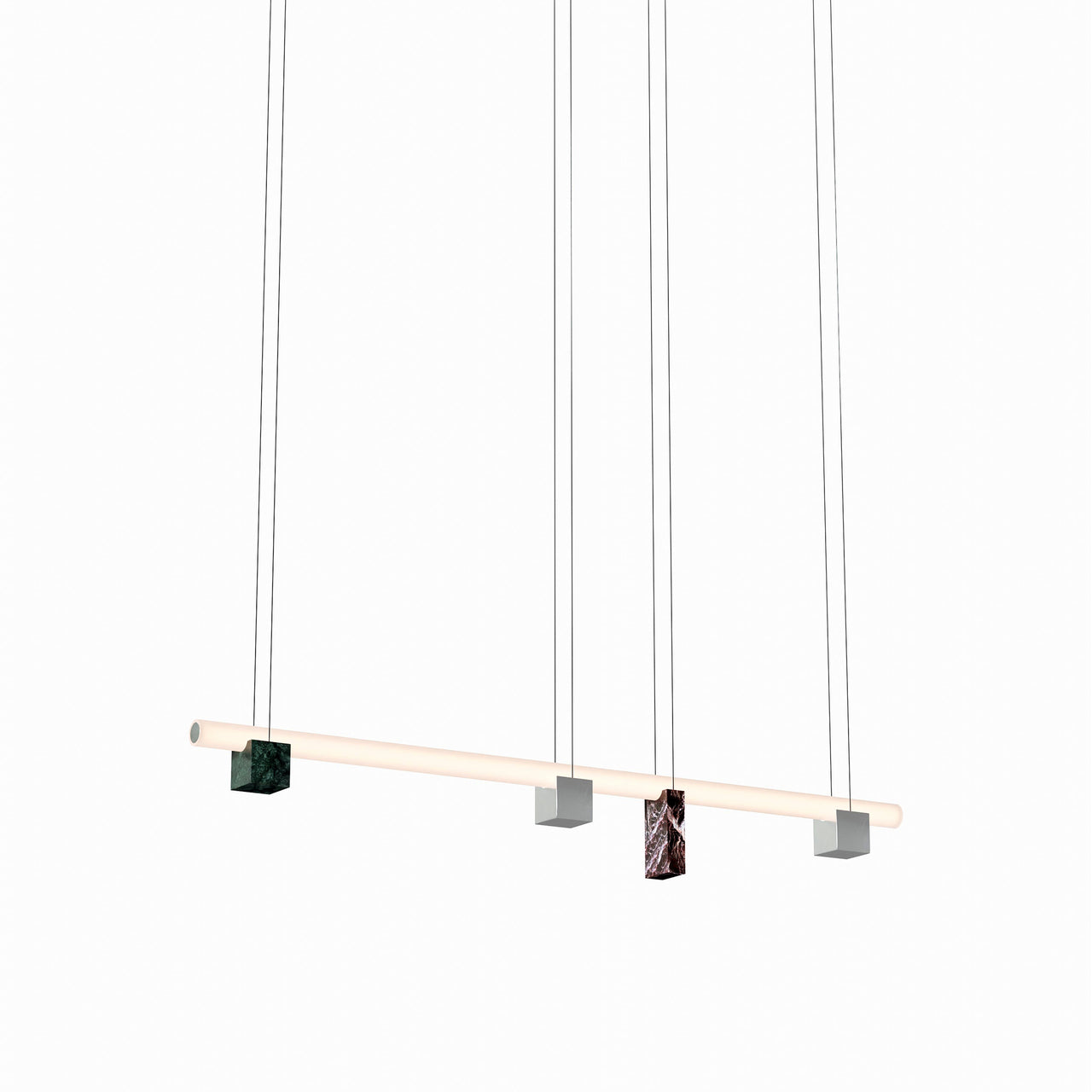 Isle 03B Suspension Lamp: Guatemala Green + Polished Aluminium + Red Levanto