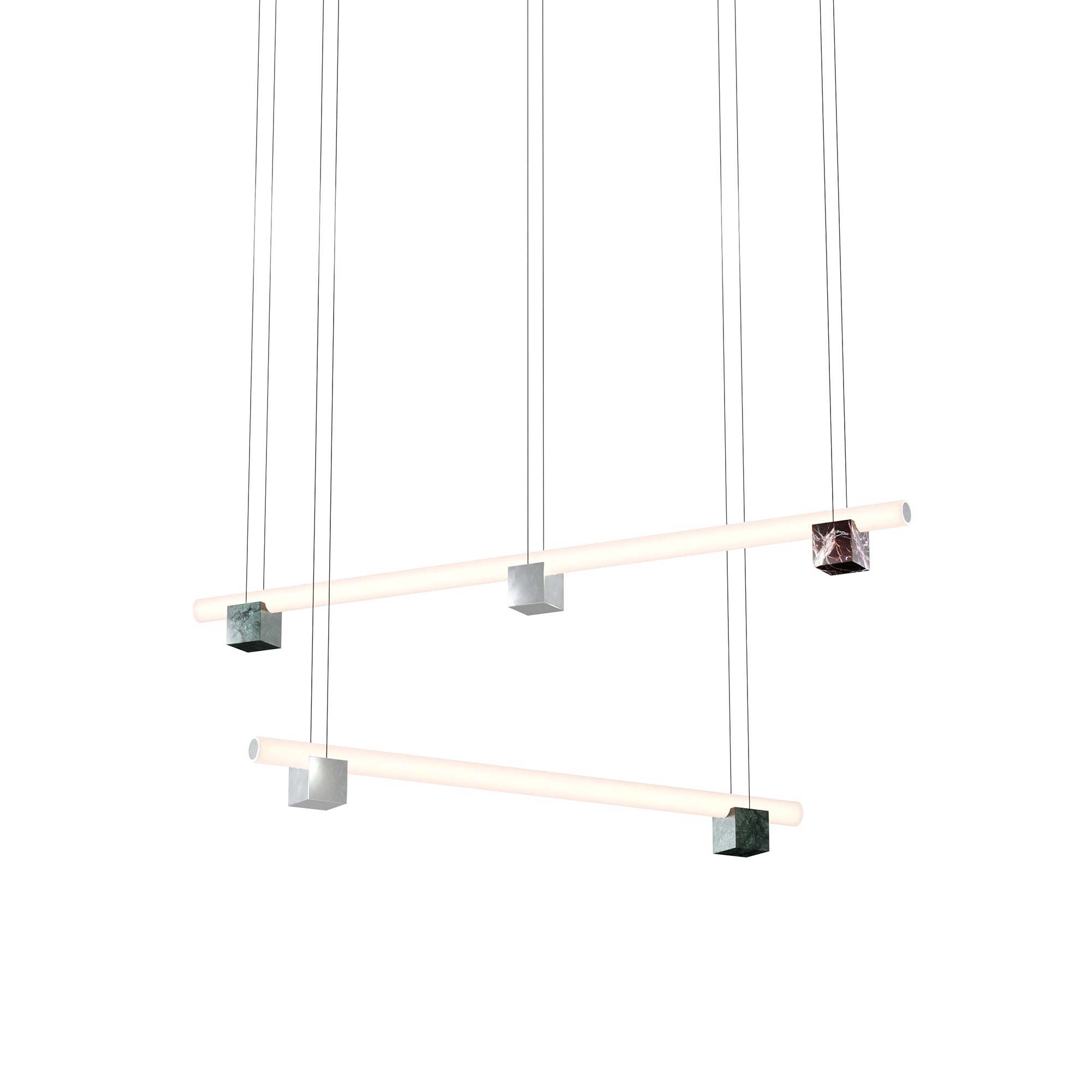 Isle 10 Suspension Lamp: Guatemala Green + Polished Aluminum + Red Levanto