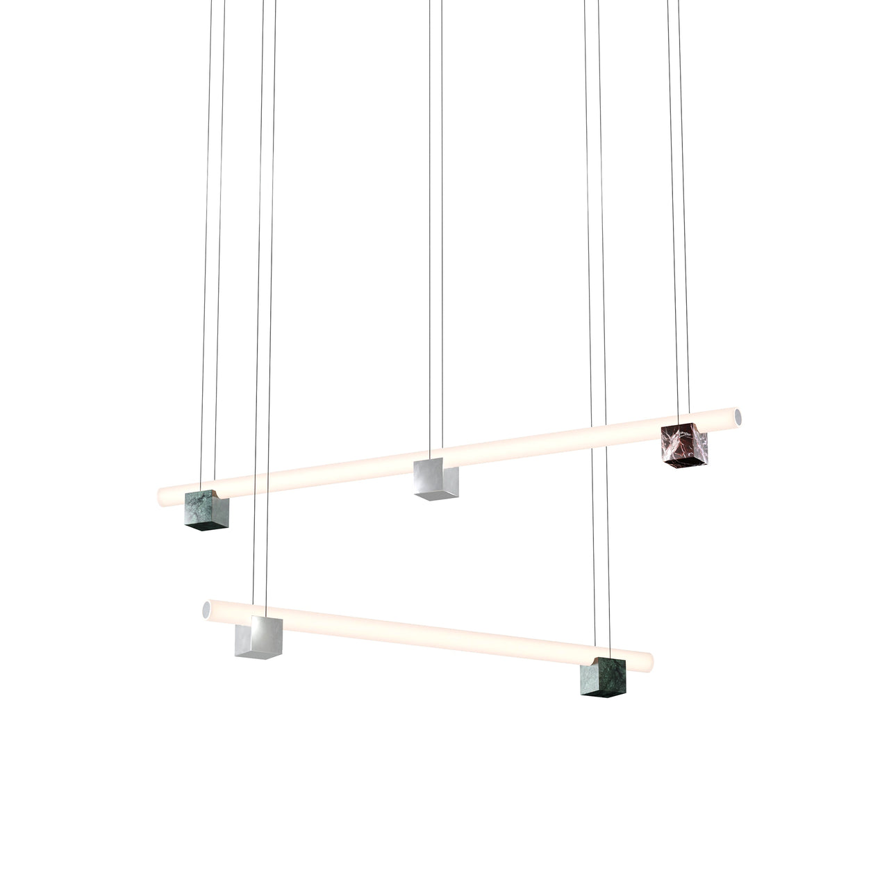 Isle 10 Suspension Lamp: Guatemala Green + Polished Aluminum + Red Levanto