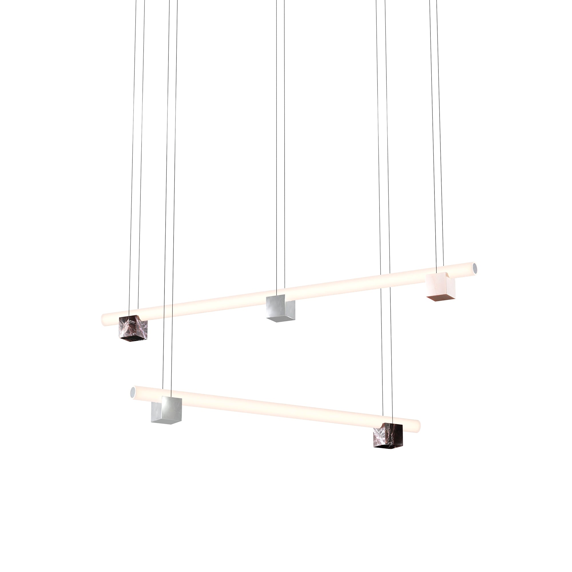 Isle 10 Suspension Lamp: Pink Portugal + Polished Aluminum + Red Levanto