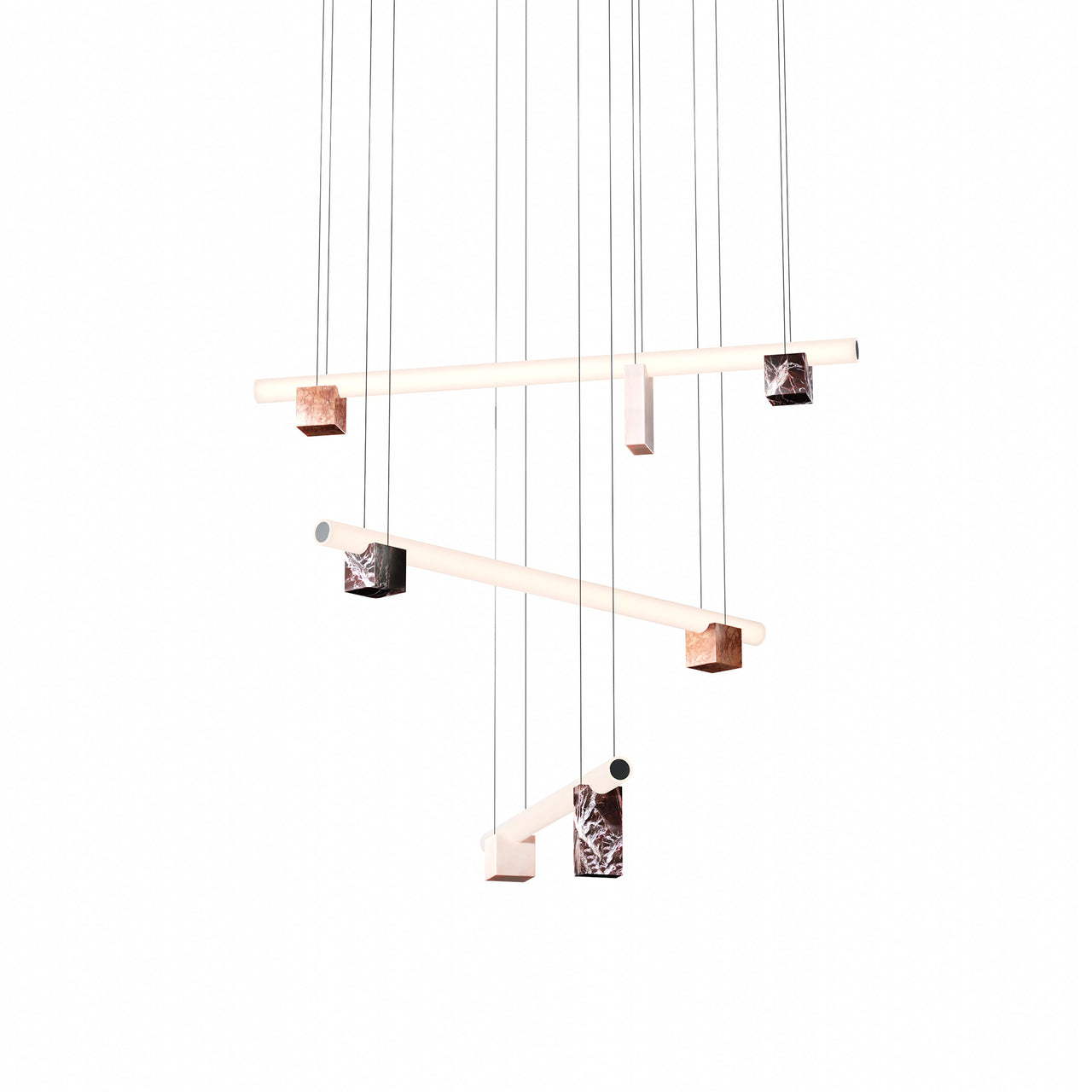 Isle 12 Suspension Lamp: Pink Portugal + Red Levanto + Red Levanto