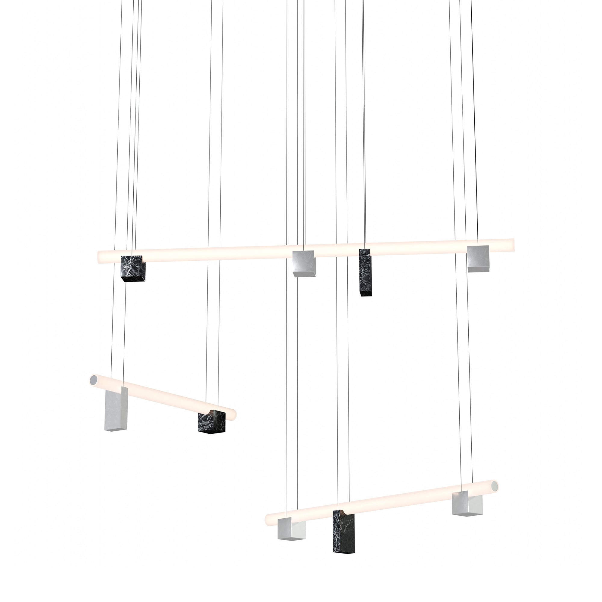 Isle 14 Suspension Lamp: Polished Aluminum + Black Marquina Marble