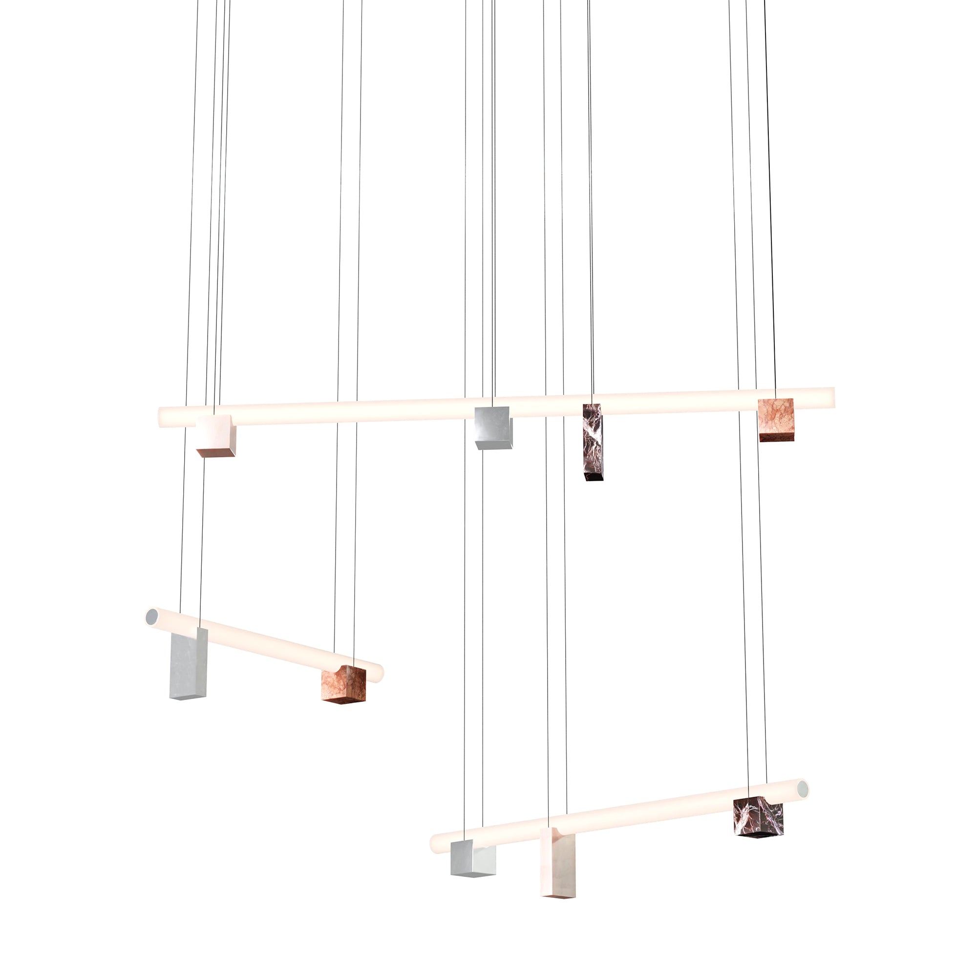 Isle 14 Suspension Lamp: Polished Aluminum + Pink Portugal + Red Levanto + Red Negrais Marble