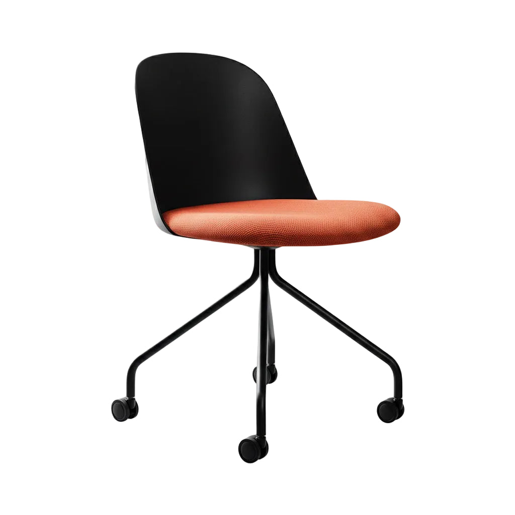 Mariolina Side Chair with Casters: Seat Upholstered - Set of 2 + Anthracite