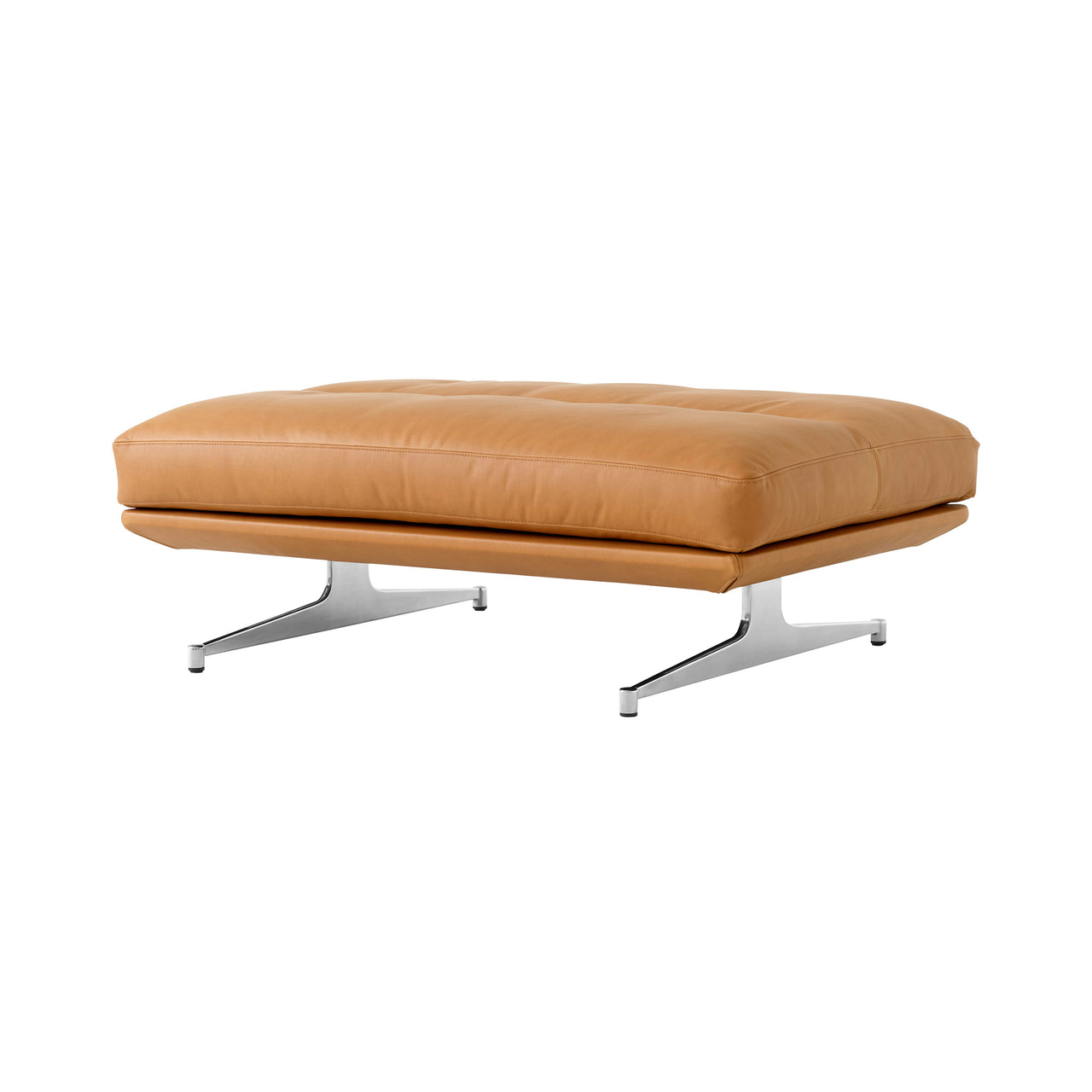 Inland Pouf AV32: Polished Aluminum + Cognac Noble Leather