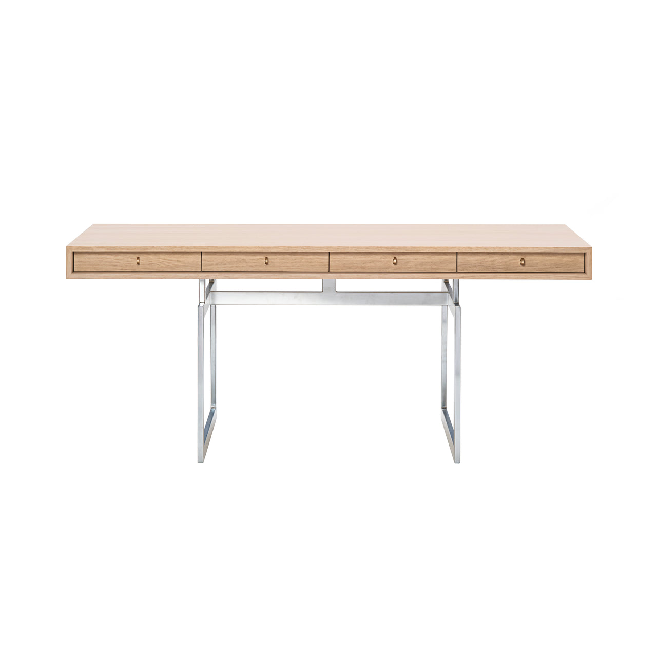 Office Desk: White Lacquered Oak + Stainless Steel