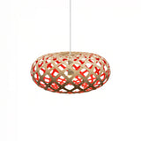 Kina Pendant Light: Extra Small + Bamboo + Red + White