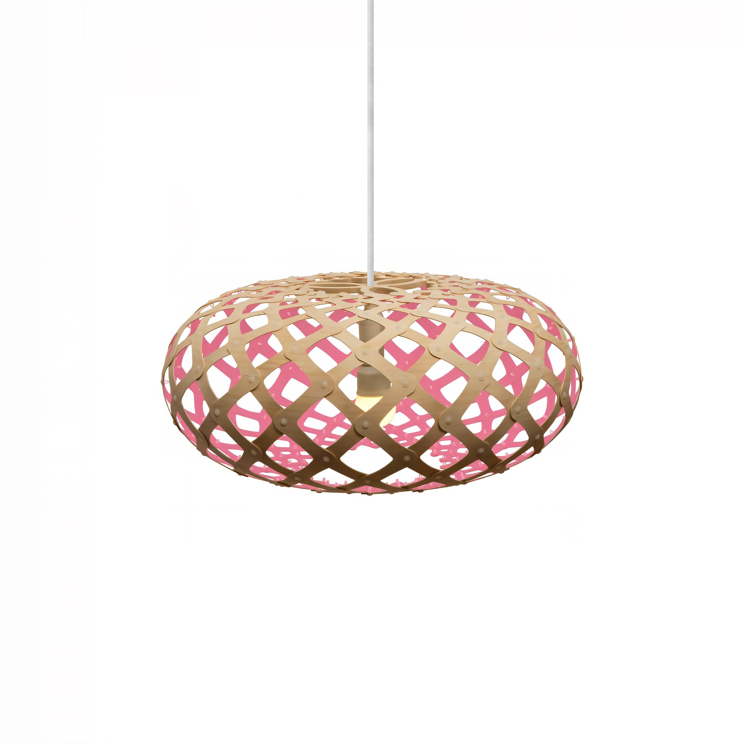 Kina Pendant Light: Extra Small + Bamboo + Pink + White