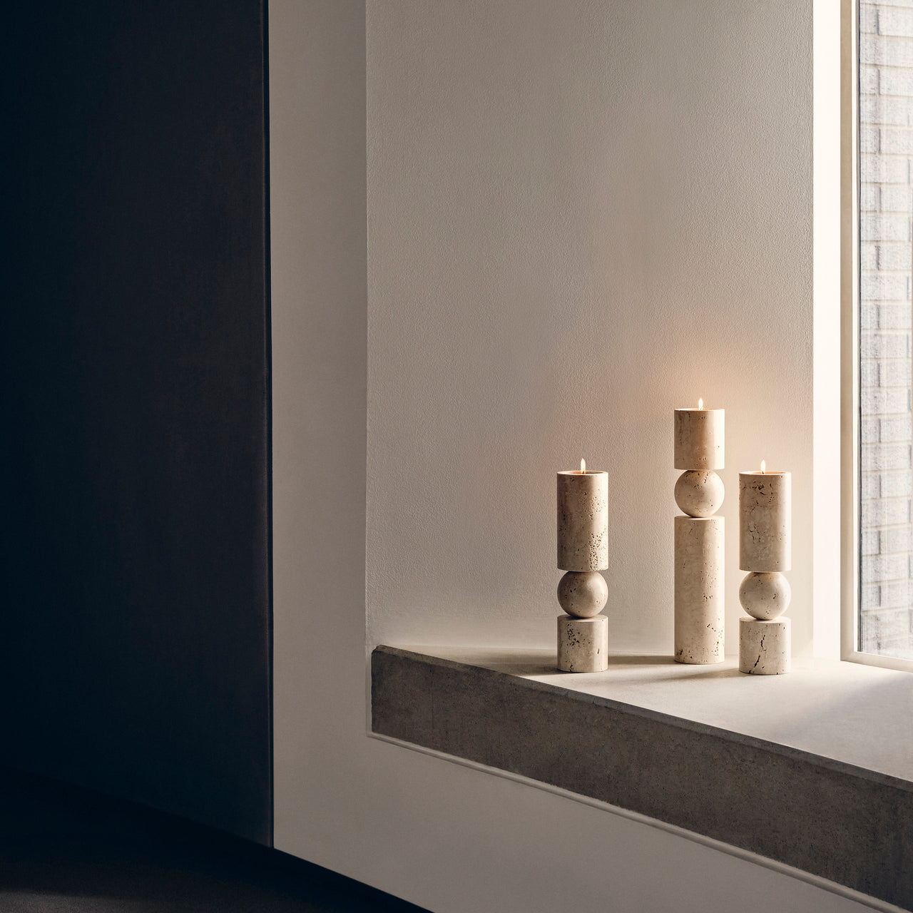 Fulcrum Candlestick: Travertine