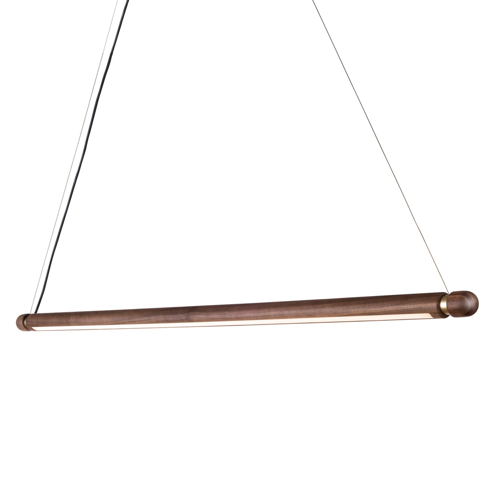 Linea Suspension Lamp: Horizontal + Walnut + Brass