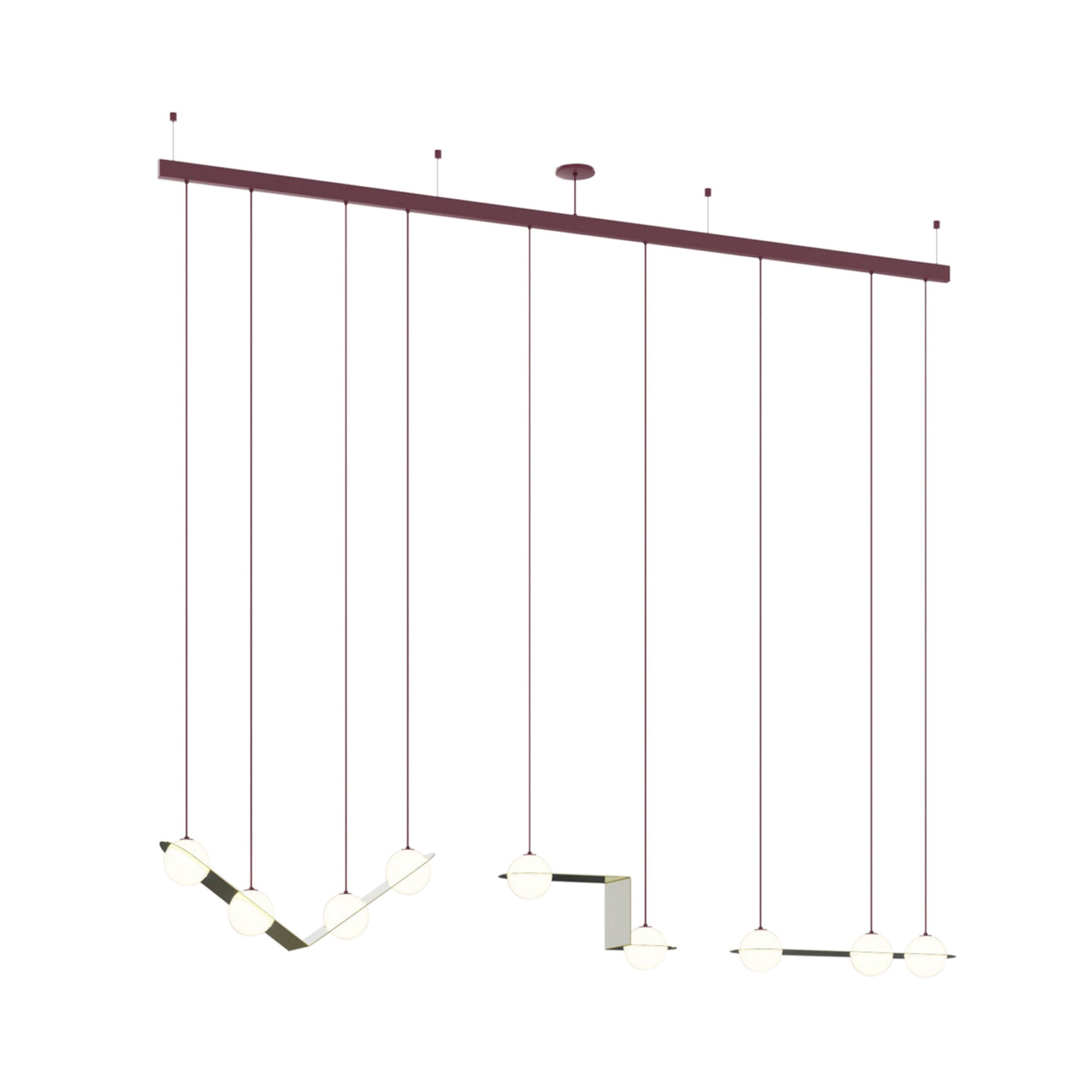 Laurent 13 Suspension Lamp: Brass + Burgundy
